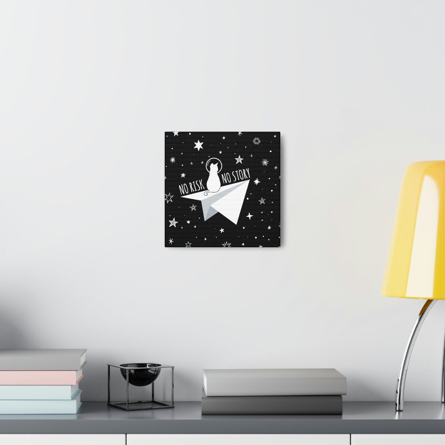 No risk No story Flying Galaxy Space Cat Astronaut Asteroid Aesthetic Classic Art Canvas Gallery Wraps Ichaku [Perfect Gifts Selection]