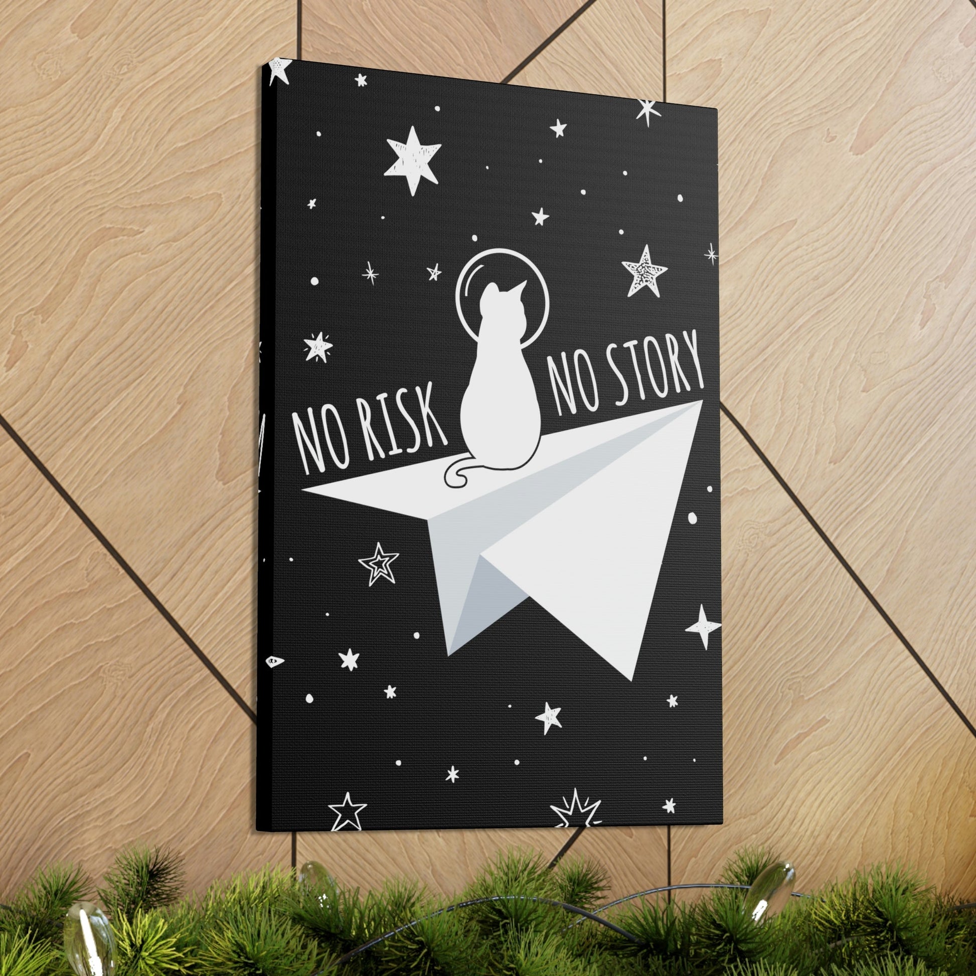 No risk No story Flying Galaxy Space Cat Astronaut Asteroid Aesthetic Classic Art Canvas Gallery Wraps Ichaku [Perfect Gifts Selection]