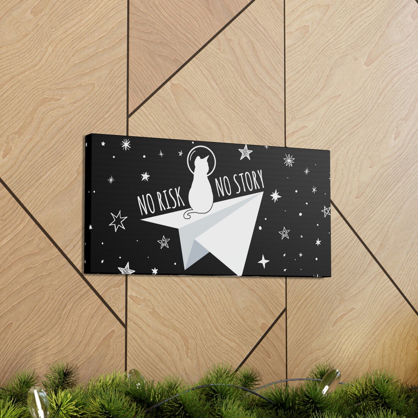 No risk No story Flying Galaxy Space Cat Astronaut Asteroid Aesthetic Classic Art Canvas Gallery Wraps Ichaku [Perfect Gifts Selection]