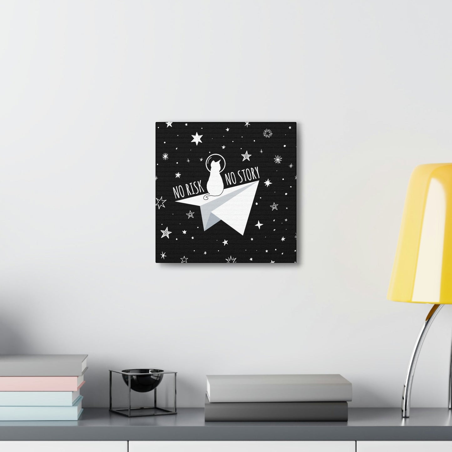 No risk No story Flying Galaxy Space Cat Astronaut Asteroid Aesthetic Classic Art Canvas Gallery Wraps Ichaku [Perfect Gifts Selection]