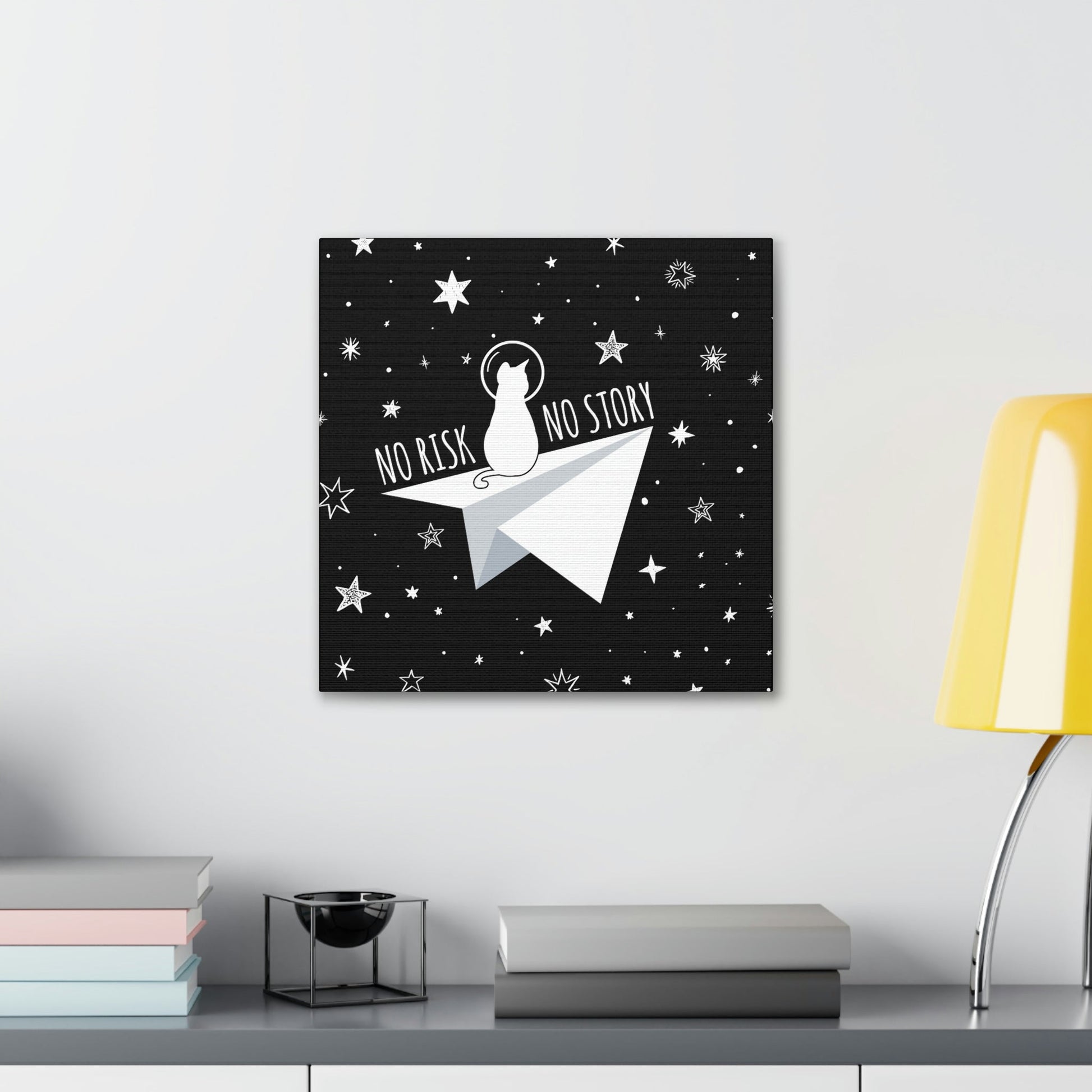 No risk No story Flying Galaxy Space Cat Astronaut Asteroid Aesthetic Classic Art Canvas Gallery Wraps Ichaku [Perfect Gifts Selection]