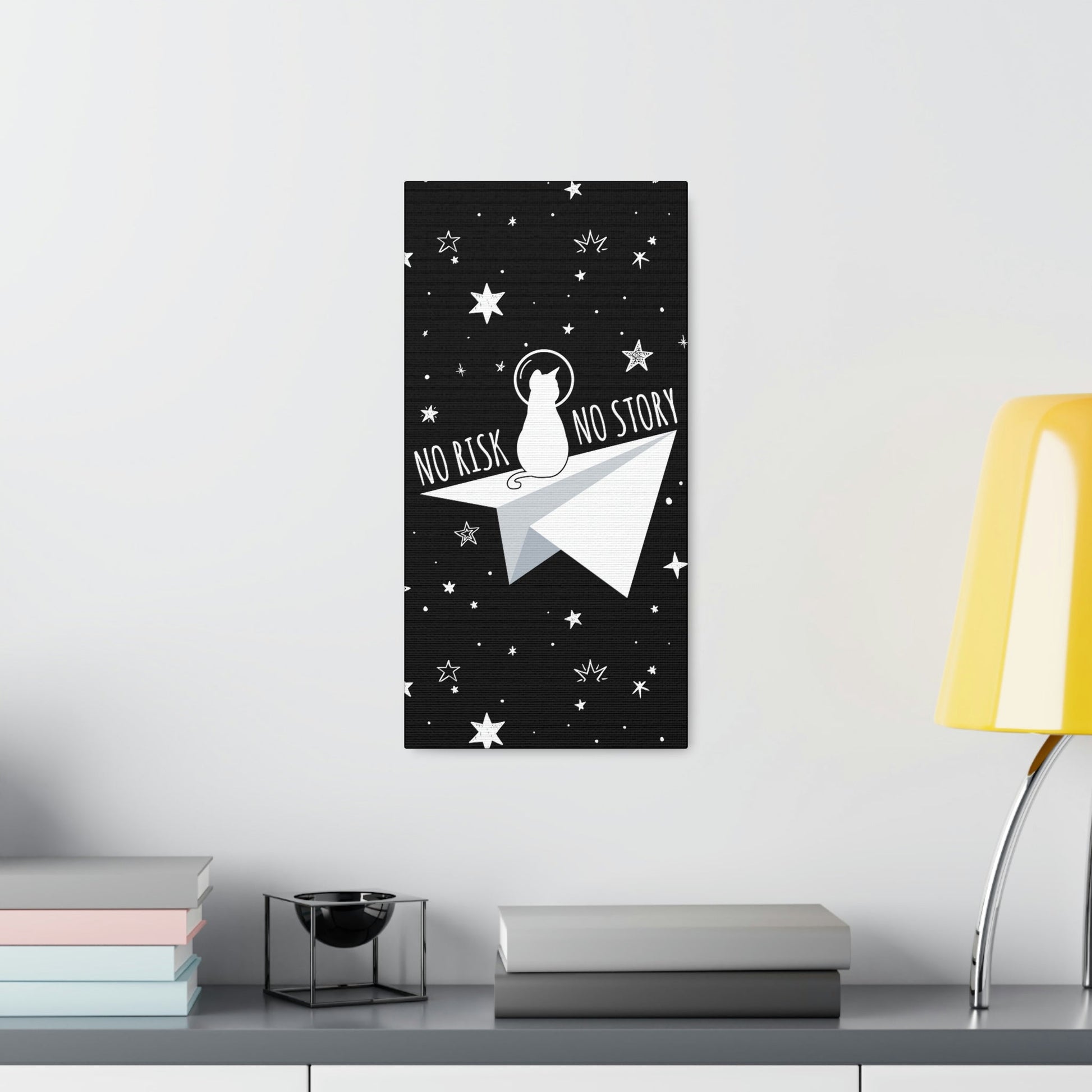 No risk No story Flying Galaxy Space Cat Astronaut Asteroid Aesthetic Classic Art Canvas Gallery Wraps Ichaku [Perfect Gifts Selection]