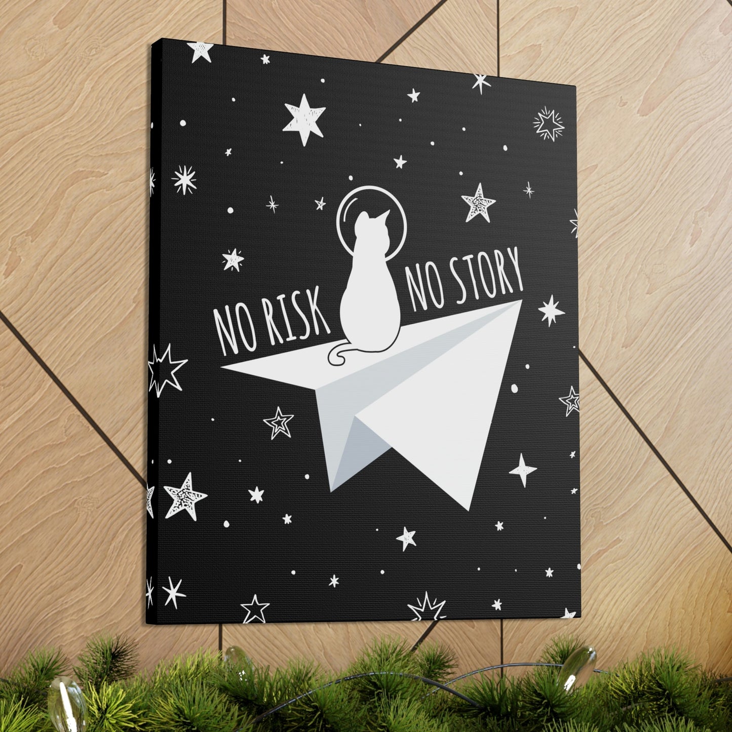 No risk No story Flying Galaxy Space Cat Astronaut Asteroid Aesthetic Classic Art Canvas Gallery Wraps Ichaku [Perfect Gifts Selection]