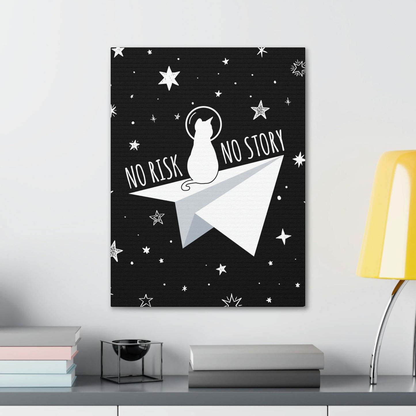 No risk No story Flying Galaxy Space Cat Astronaut Asteroid Aesthetic Classic Art Canvas Gallery Wraps Ichaku [Perfect Gifts Selection]