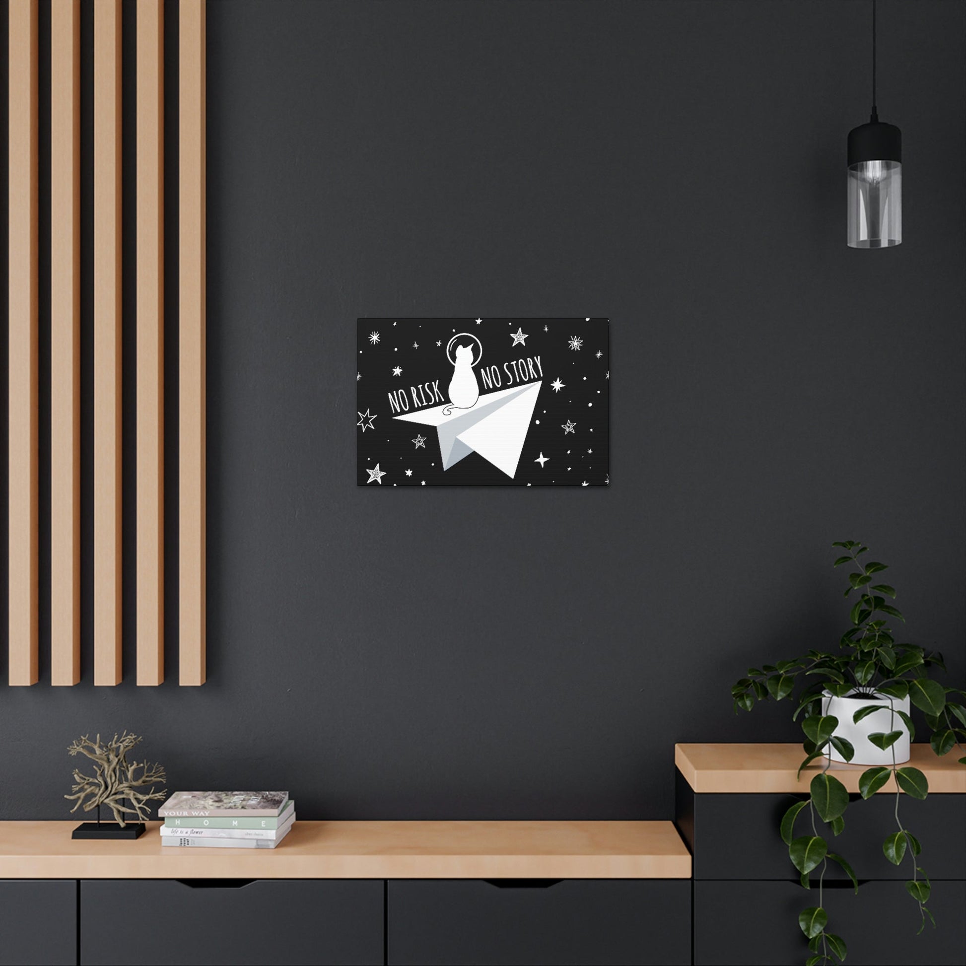 No risk No story Flying Galaxy Space Cat Astronaut Asteroid Aesthetic Classic Art Canvas Gallery Wraps Ichaku [Perfect Gifts Selection]