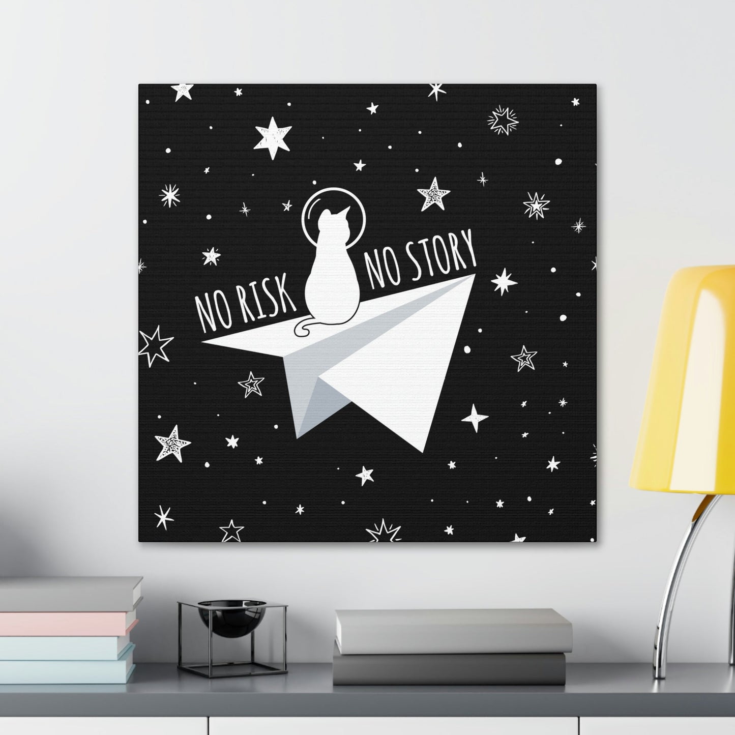 No risk No story Flying Galaxy Space Cat Astronaut Asteroid Aesthetic Classic Art Canvas Gallery Wraps Ichaku [Perfect Gifts Selection]