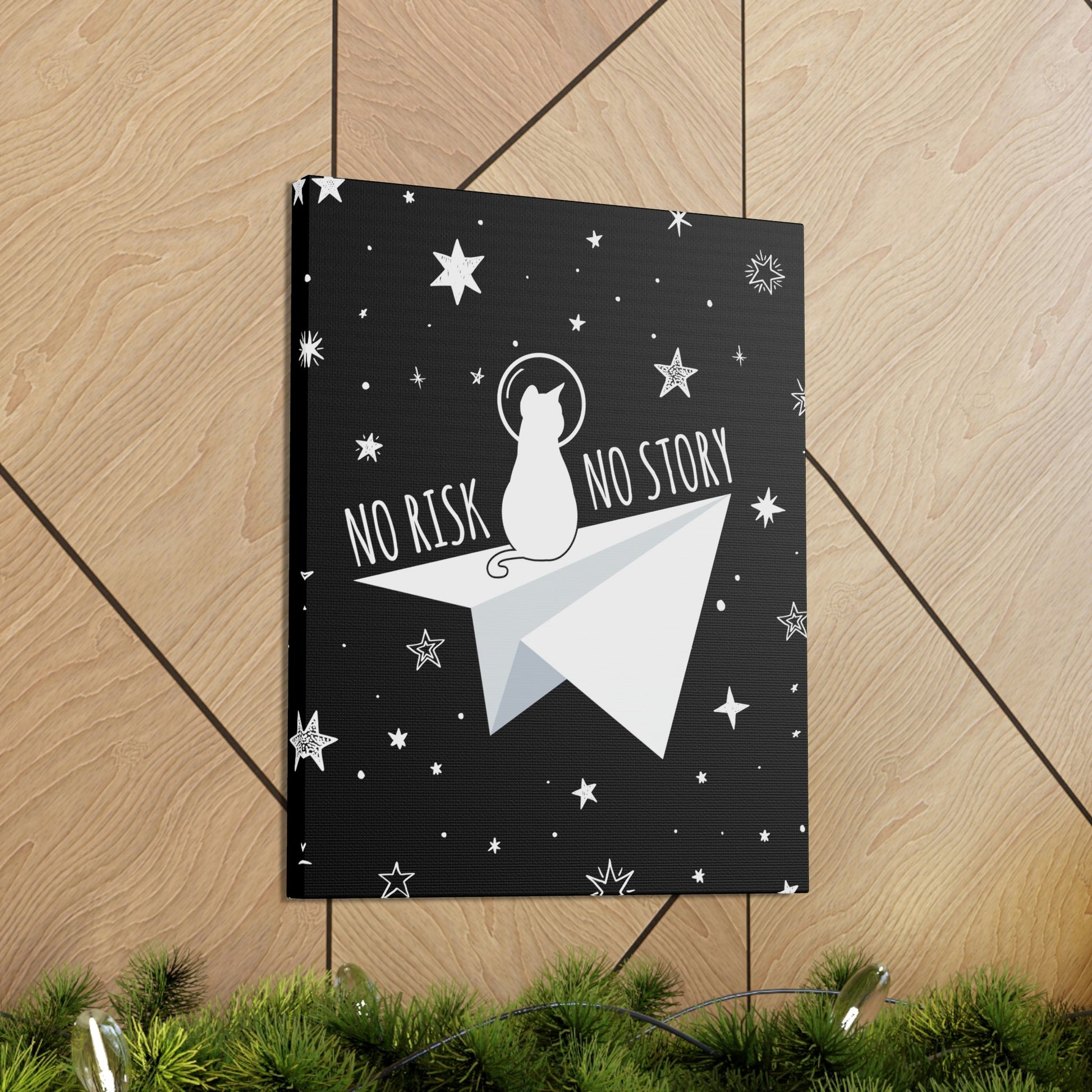 No risk No story Flying Galaxy Space Cat Astronaut Asteroid Aesthetic Classic Art Canvas Gallery Wraps Ichaku [Perfect Gifts Selection]