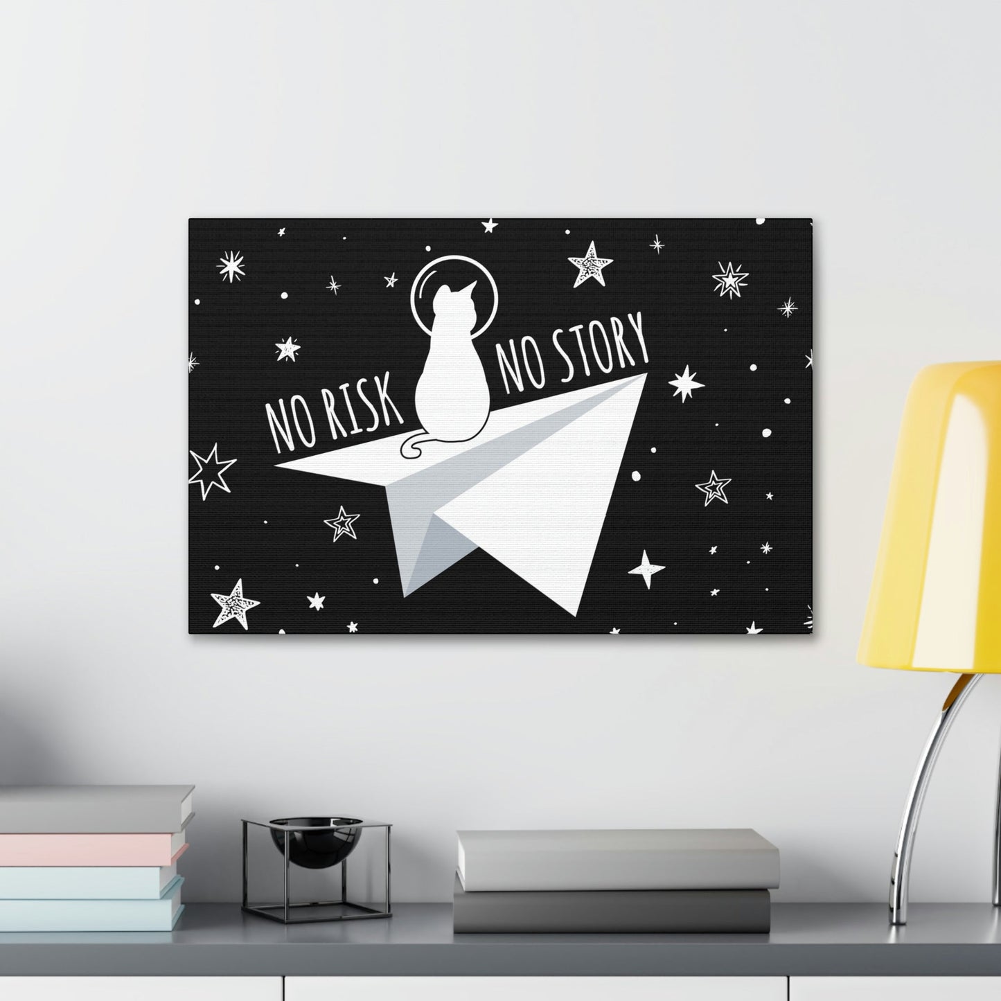 No risk No story Flying Galaxy Space Cat Astronaut Asteroid Aesthetic Classic Art Canvas Gallery Wraps Ichaku [Perfect Gifts Selection]