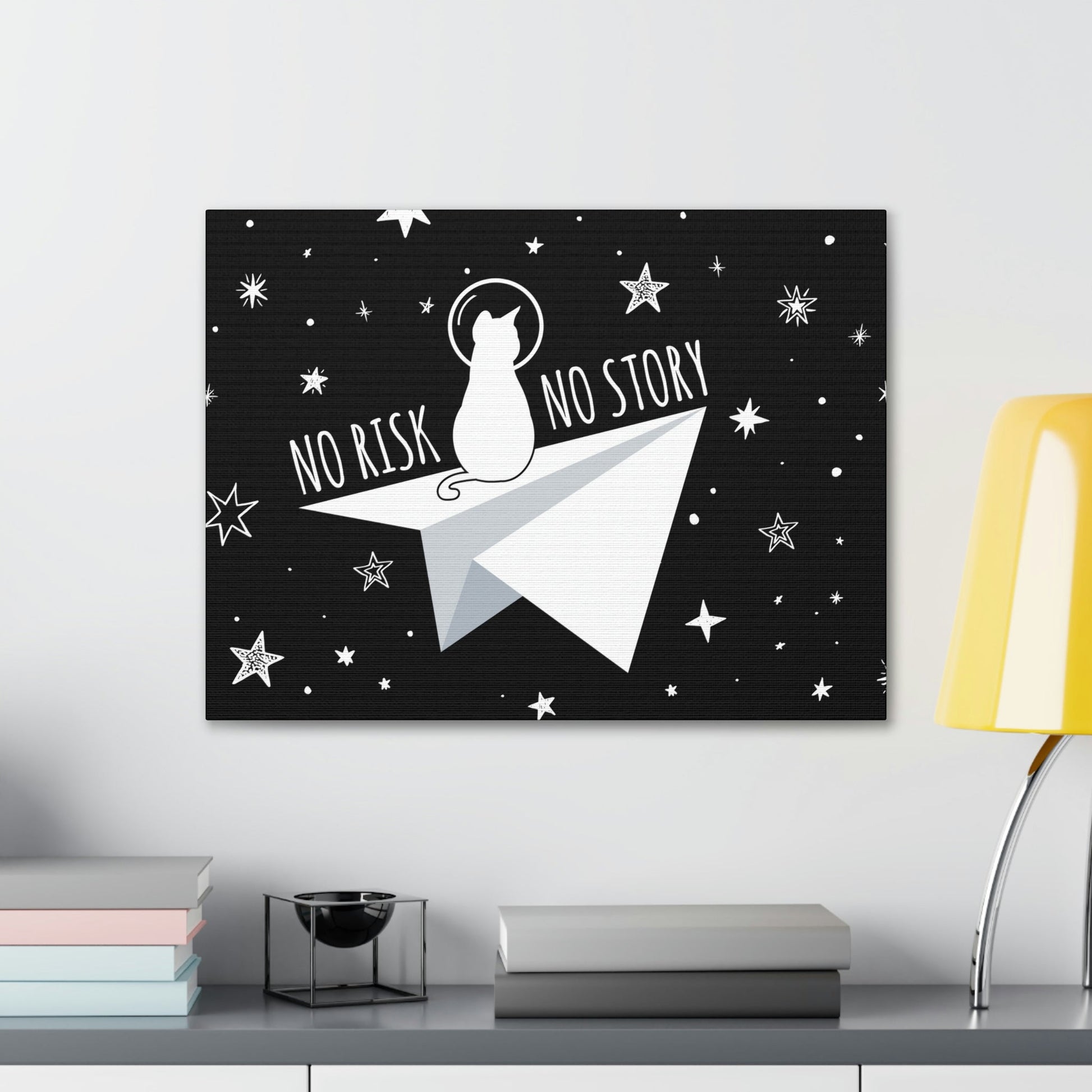 No risk No story Flying Galaxy Space Cat Astronaut Asteroid Aesthetic Classic Art Canvas Gallery Wraps Ichaku [Perfect Gifts Selection]