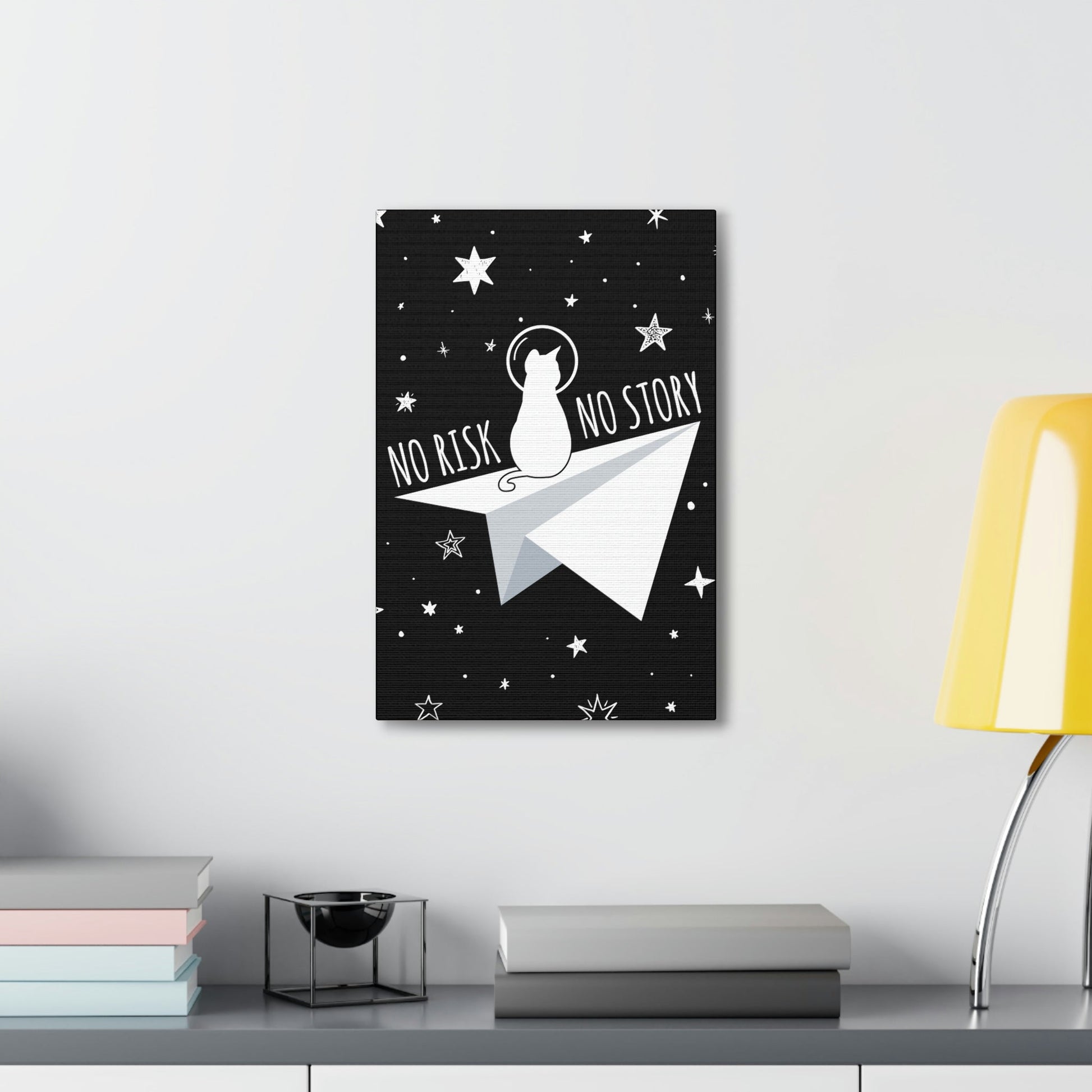 No risk No story Flying Galaxy Space Cat Astronaut Asteroid Aesthetic Classic Art Canvas Gallery Wraps Ichaku [Perfect Gifts Selection]