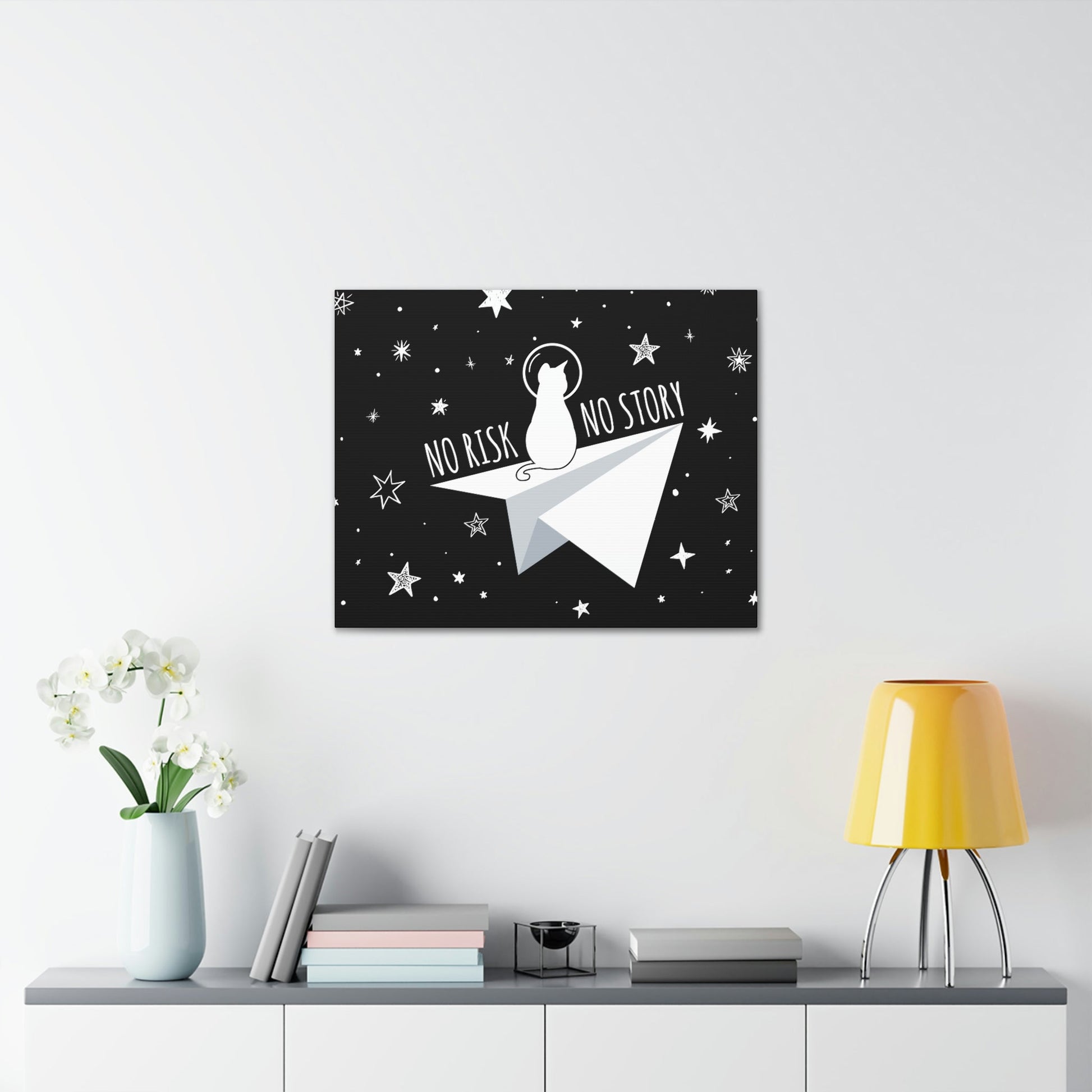 No risk No story Flying Galaxy Space Cat Astronaut Asteroid Aesthetic Classic Art Canvas Gallery Wraps Ichaku [Perfect Gifts Selection]