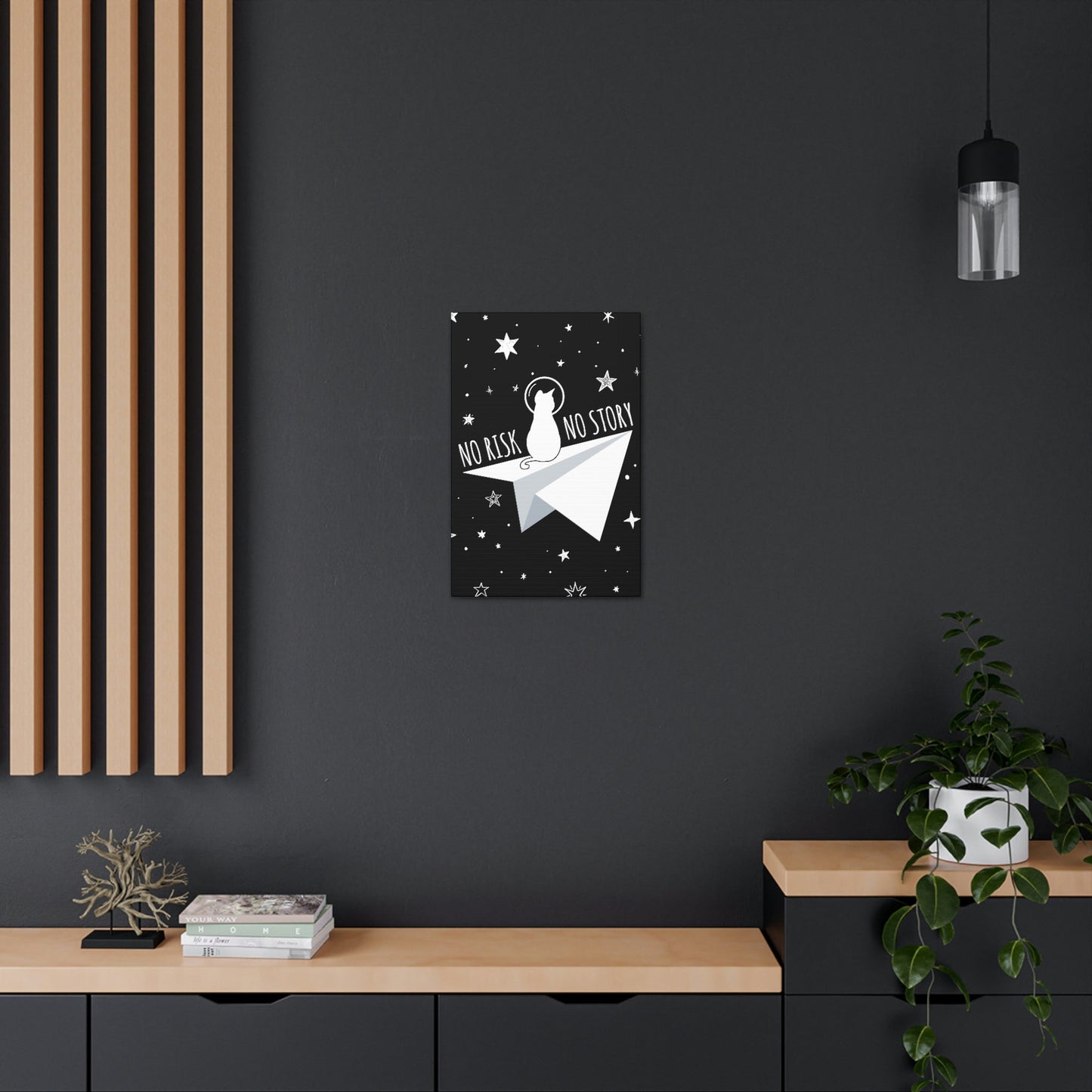 No risk No story Flying Galaxy Space Cat Astronaut Asteroid Aesthetic Classic Art Canvas Gallery Wraps Ichaku [Perfect Gifts Selection]