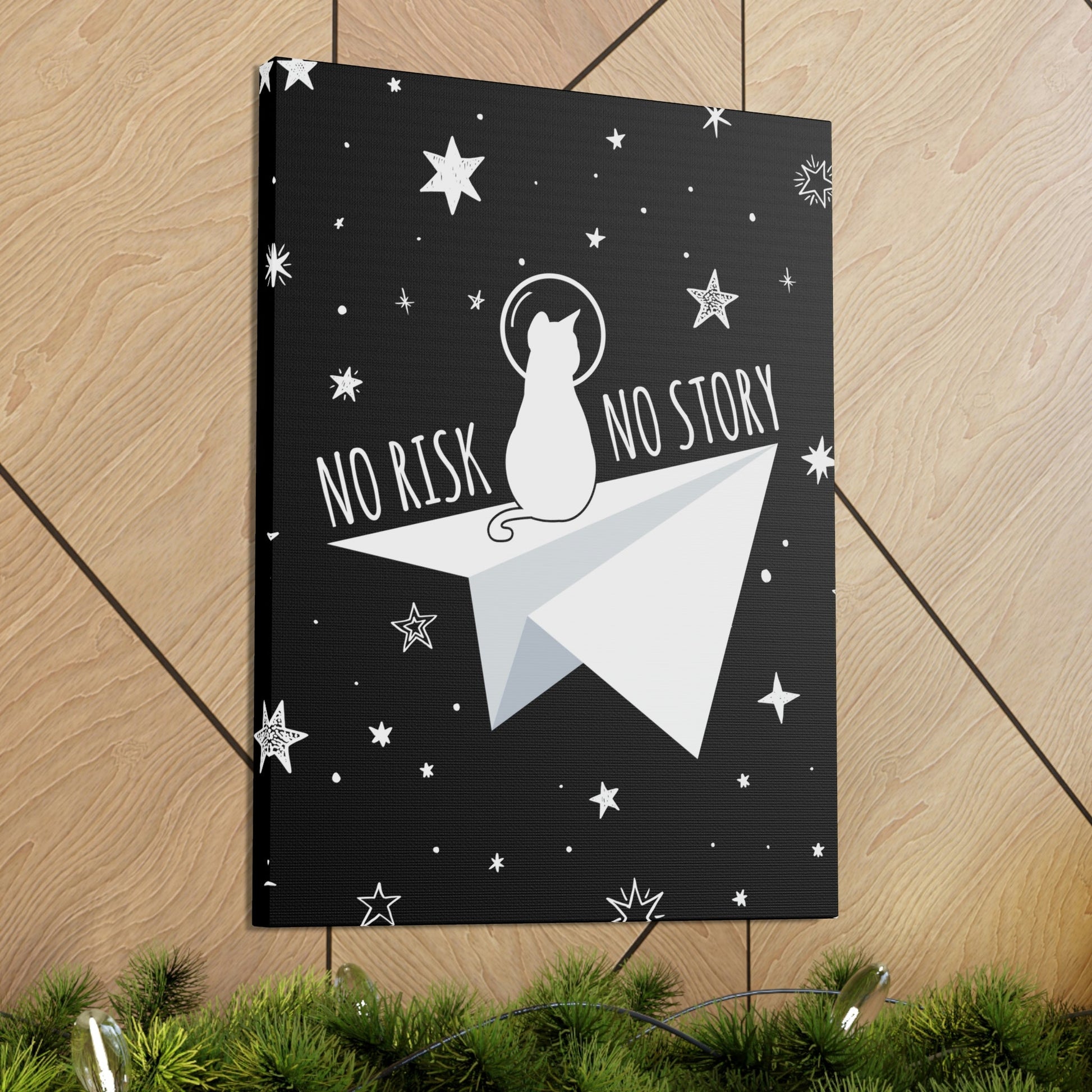 No risk No story Flying Galaxy Space Cat Astronaut Asteroid Aesthetic Classic Art Canvas Gallery Wraps Ichaku [Perfect Gifts Selection]