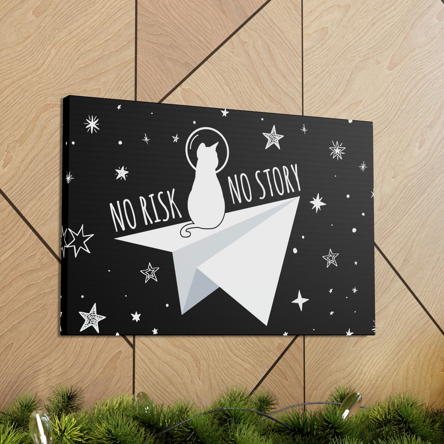 No risk No story Flying Galaxy Space Cat Astronaut Asteroid Aesthetic Classic Art Canvas Gallery Wraps Ichaku [Perfect Gifts Selection]