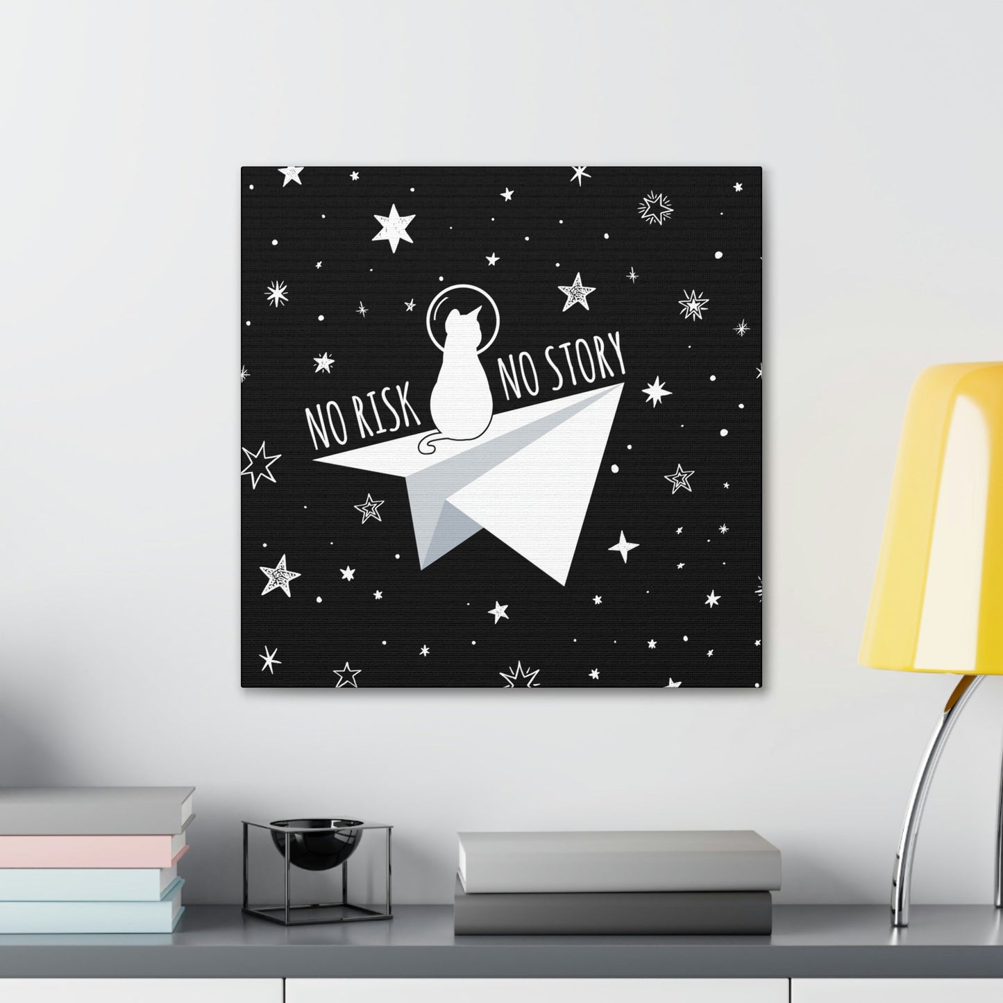 No risk No story Flying Galaxy Space Cat Astronaut Asteroid Aesthetic Classic Art Canvas Gallery Wraps Ichaku [Perfect Gifts Selection]