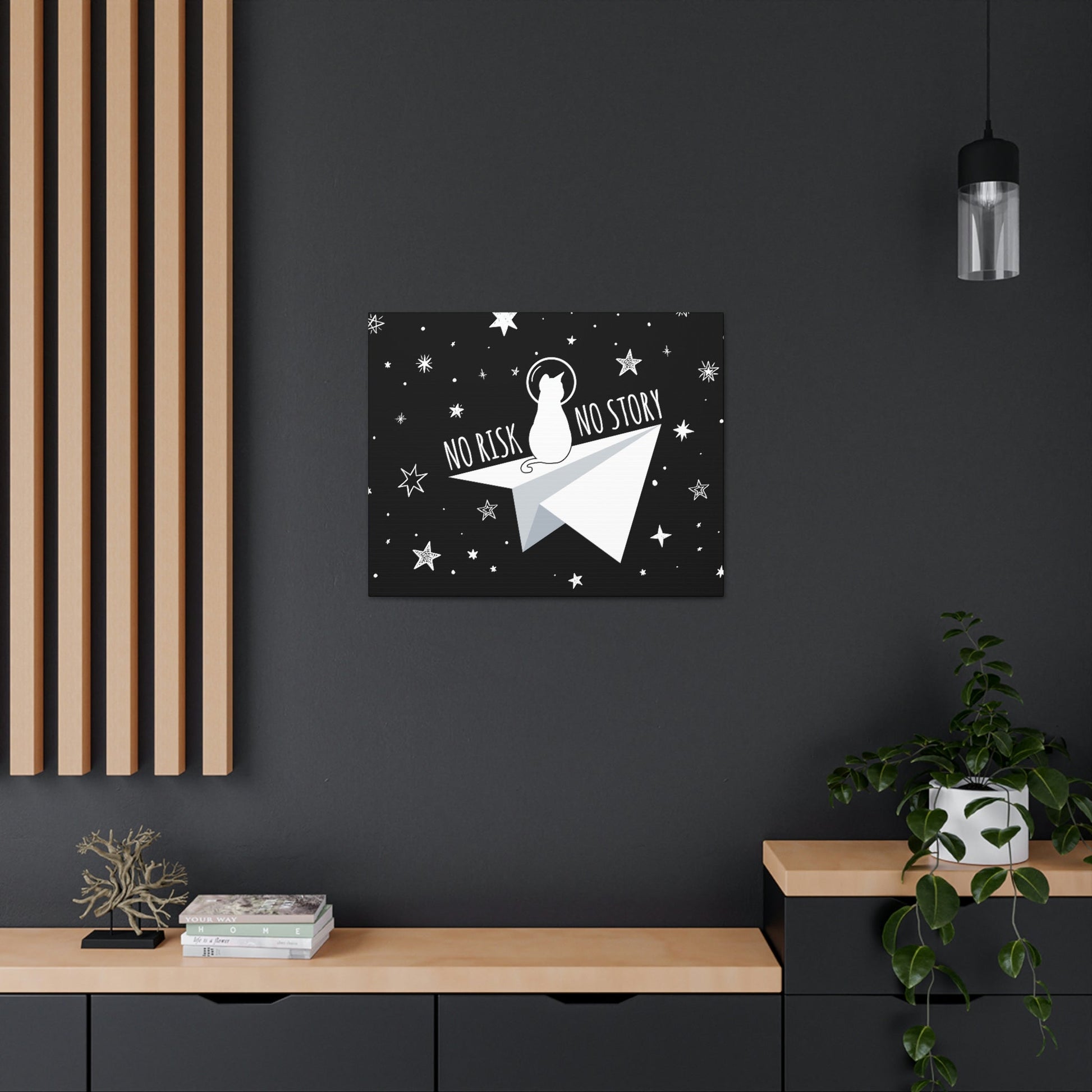 No risk No story Flying Galaxy Space Cat Astronaut Asteroid Aesthetic Classic Art Canvas Gallery Wraps Ichaku [Perfect Gifts Selection]