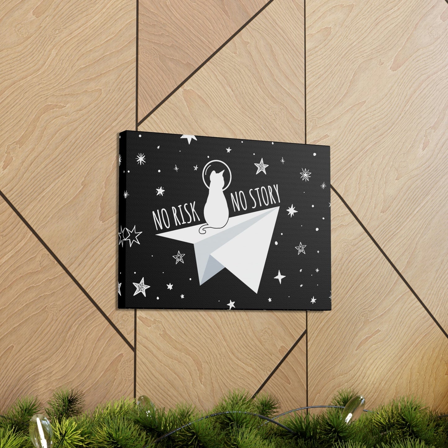 No risk No story Flying Galaxy Space Cat Astronaut Asteroid Aesthetic Classic Art Canvas Gallery Wraps Ichaku [Perfect Gifts Selection]