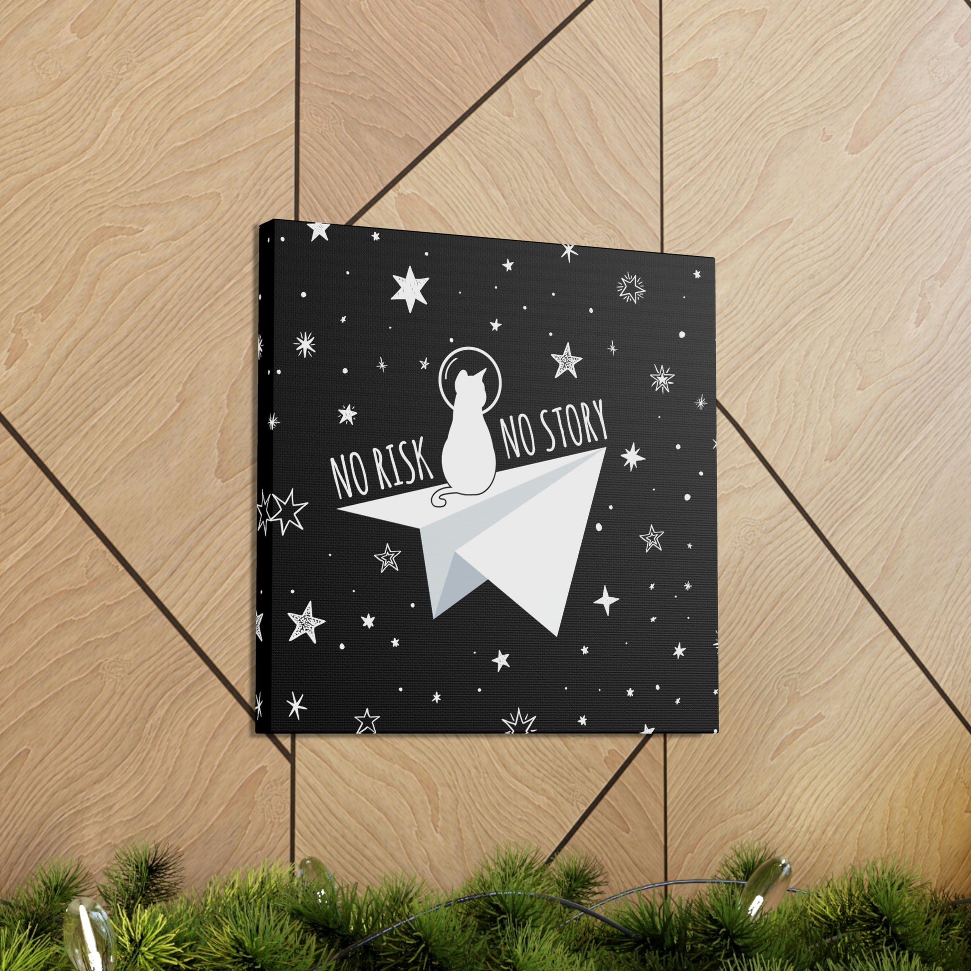 No risk No story Flying Galaxy Space Cat Astronaut Asteroid Aesthetic Classic Art Canvas Gallery Wraps Ichaku [Perfect Gifts Selection]