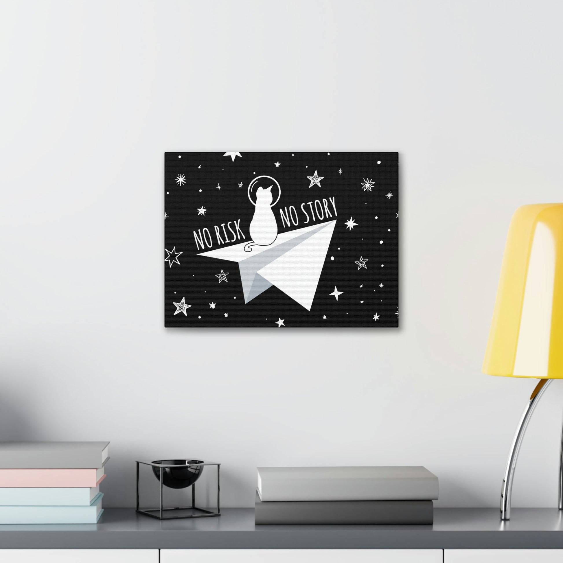 No risk No story Flying Galaxy Space Cat Astronaut Asteroid Aesthetic Classic Art Canvas Gallery Wraps Ichaku [Perfect Gifts Selection]