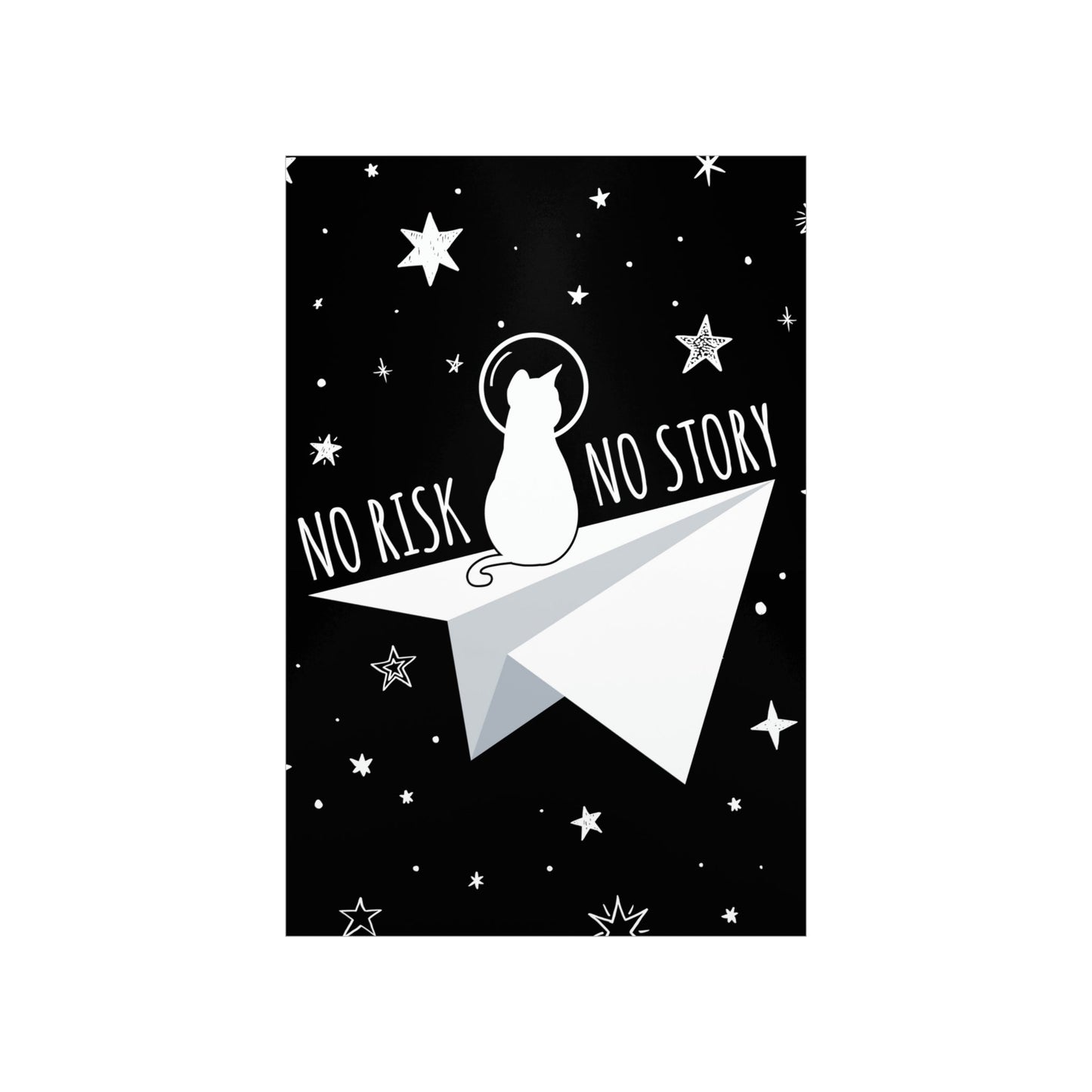 No risk No story Flying Galaxy Space Cat Astronaut Asteroid Art Premium Matte Vertical Posters Ichaku [Perfect Gifts Selection]