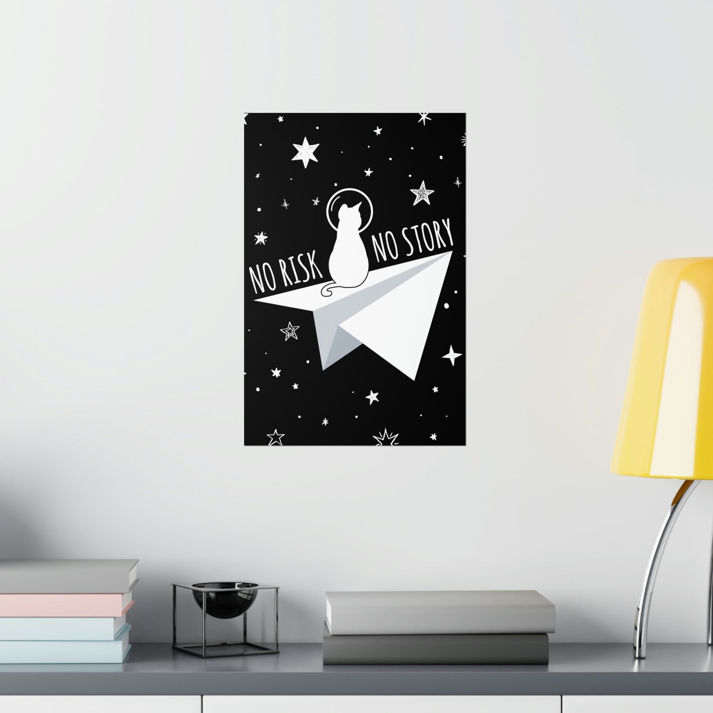 No risk No story Flying Galaxy Space Cat Astronaut Asteroid Art Premium Matte Vertical Posters Ichaku [Perfect Gifts Selection]