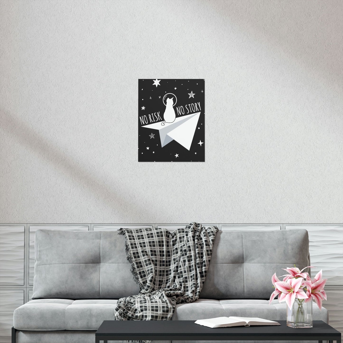 No risk No story Flying Galaxy Space Cat Astronaut Asteroid Art Premium Matte Vertical Posters Ichaku [Perfect Gifts Selection]