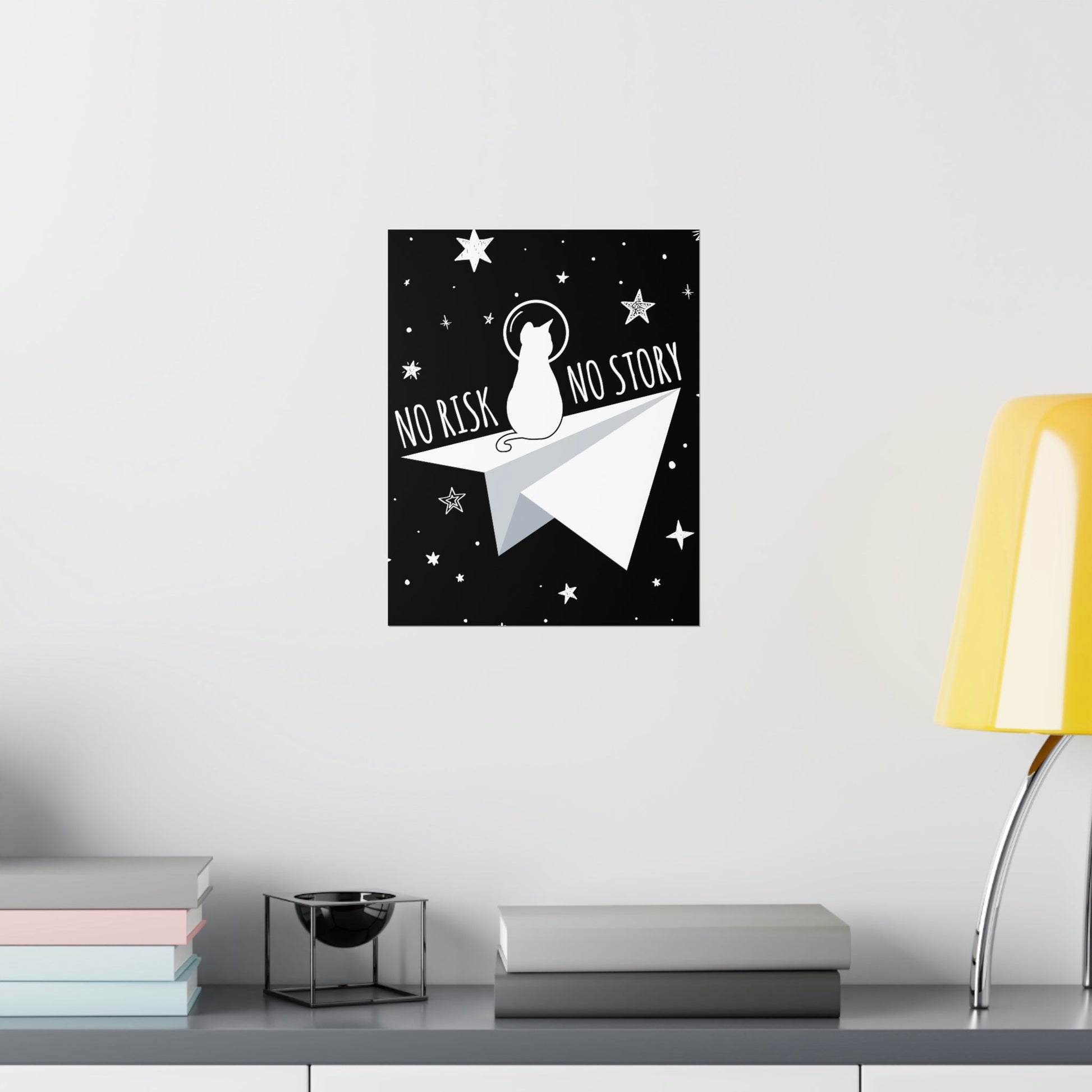No risk No story Flying Galaxy Space Cat Astronaut Asteroid Art Premium Matte Vertical Posters Ichaku [Perfect Gifts Selection]