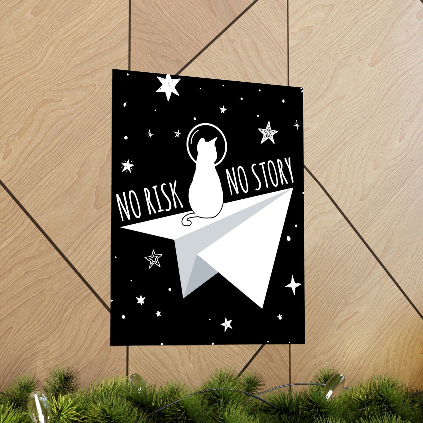 No risk No story Flying Galaxy Space Cat Astronaut Asteroid Art Premium Matte Vertical Posters Ichaku [Perfect Gifts Selection]