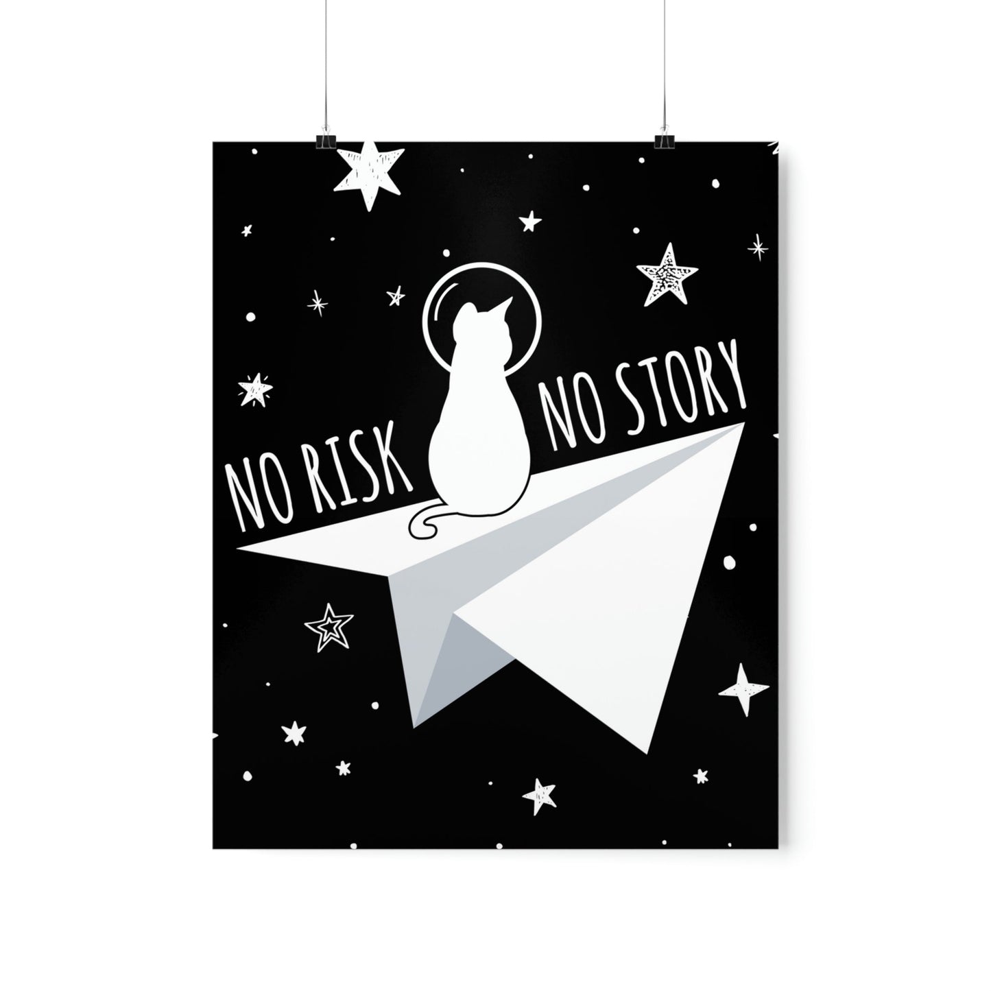 No risk No story Flying Galaxy Space Cat Astronaut Asteroid Art Premium Matte Vertical Posters Ichaku [Perfect Gifts Selection]