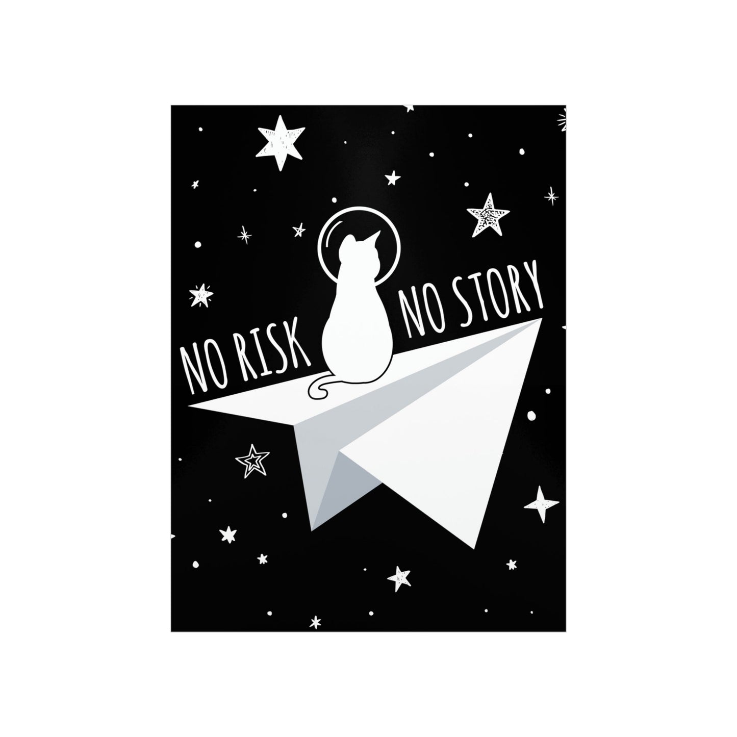 No risk No story Flying Galaxy Space Cat Astronaut Asteroid Art Premium Matte Vertical Posters Ichaku [Perfect Gifts Selection]