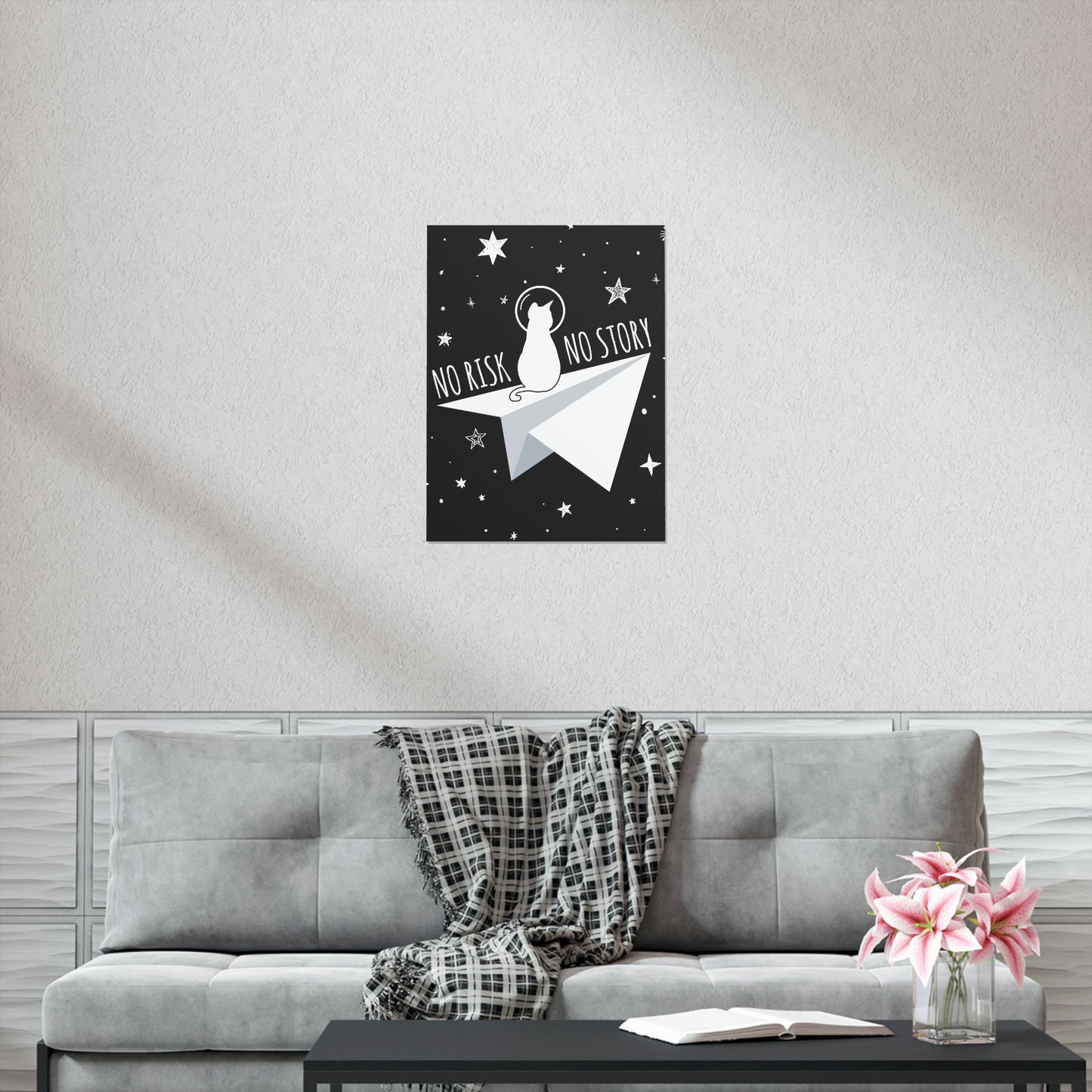 No risk No story Flying Galaxy Space Cat Astronaut Asteroid Art Premium Matte Vertical Posters Ichaku [Perfect Gifts Selection]