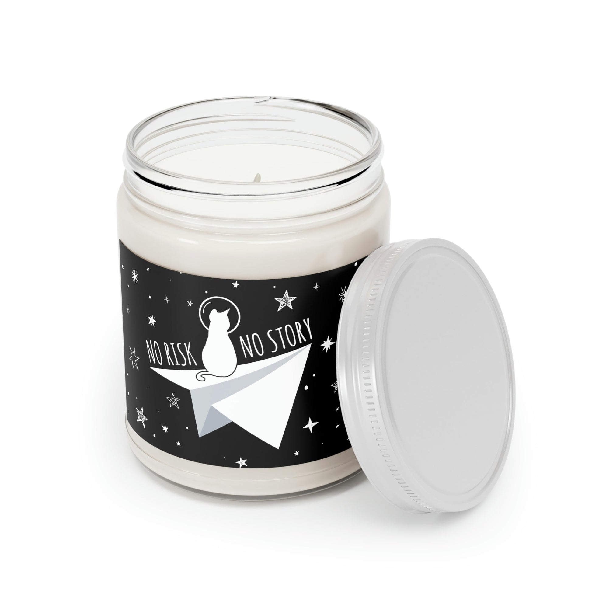 No risk No story Flying Galaxy Space Cat Astronaut Asteroid Art Scented Candle Up to 60hSoy Wax 9oz Ichaku [Perfect Gifts Selection]
