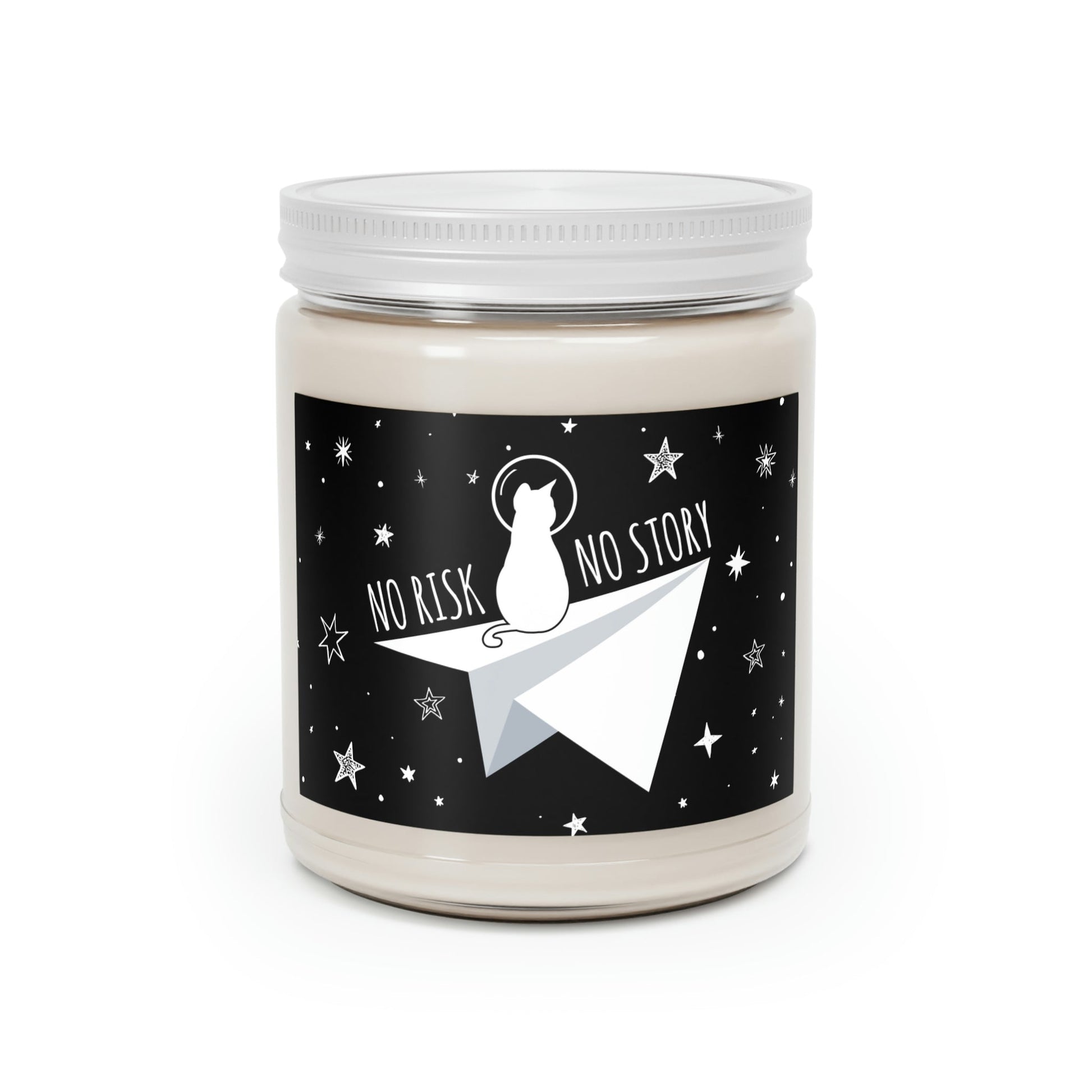 No risk No story Flying Galaxy Space Cat Astronaut Asteroid Art Scented Candle Up to 60hSoy Wax 9oz Ichaku [Perfect Gifts Selection]