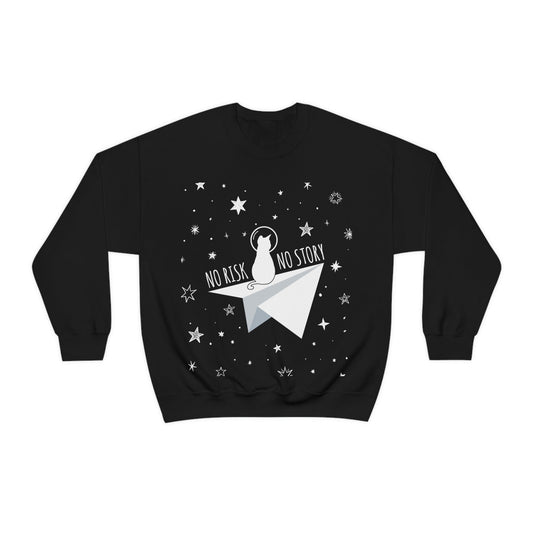 No risk No story Flying Galaxy Space Cat Astronaut Asteroid Art Unisex Heavy Blend™ Crewneck Sweatshirt Ichaku [Perfect Gifts Selection]