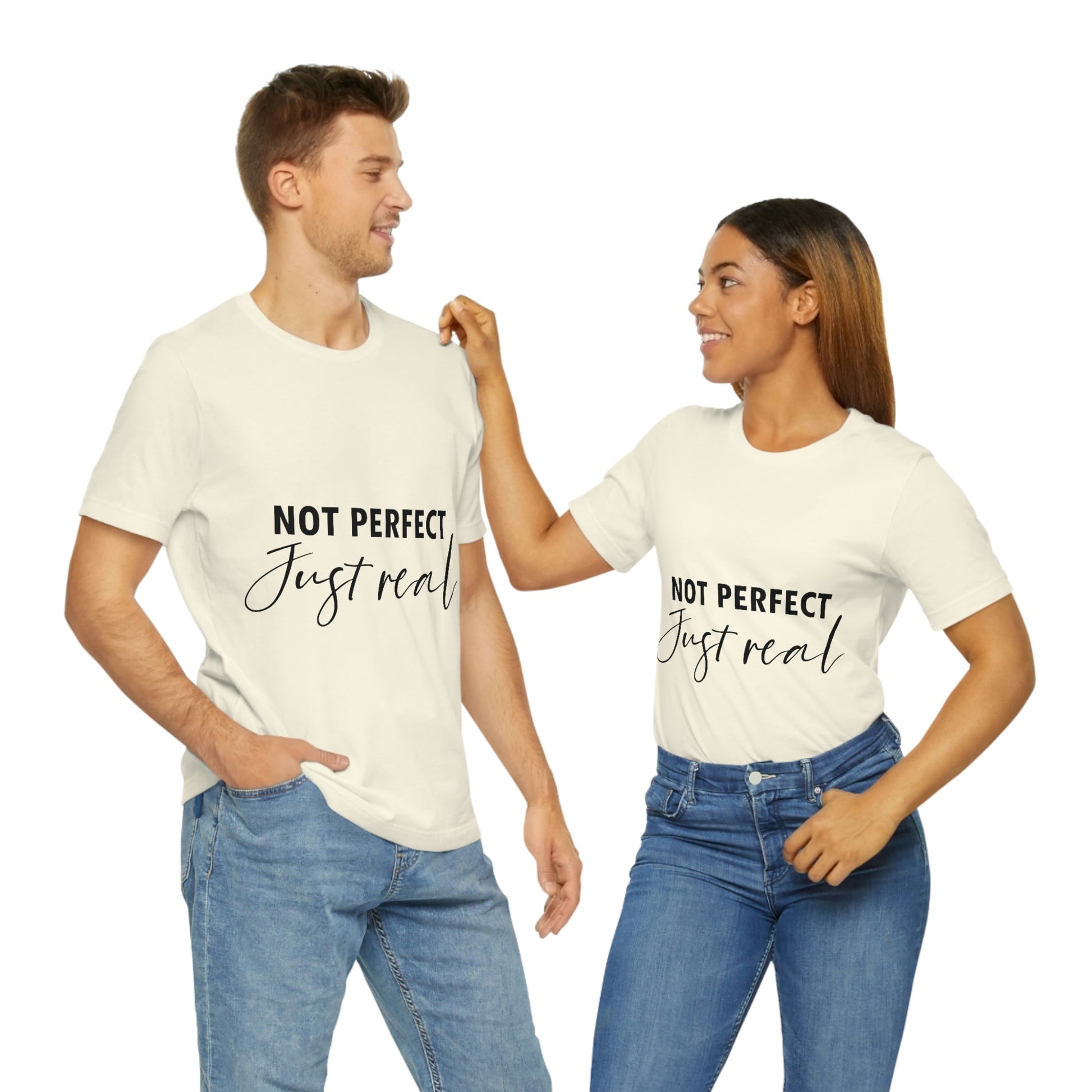 Not Perfect Just Real Empowering Quotes Unisex Jersey Short Sleeve T-Shirt Ichaku [Perfect Gifts Selection]