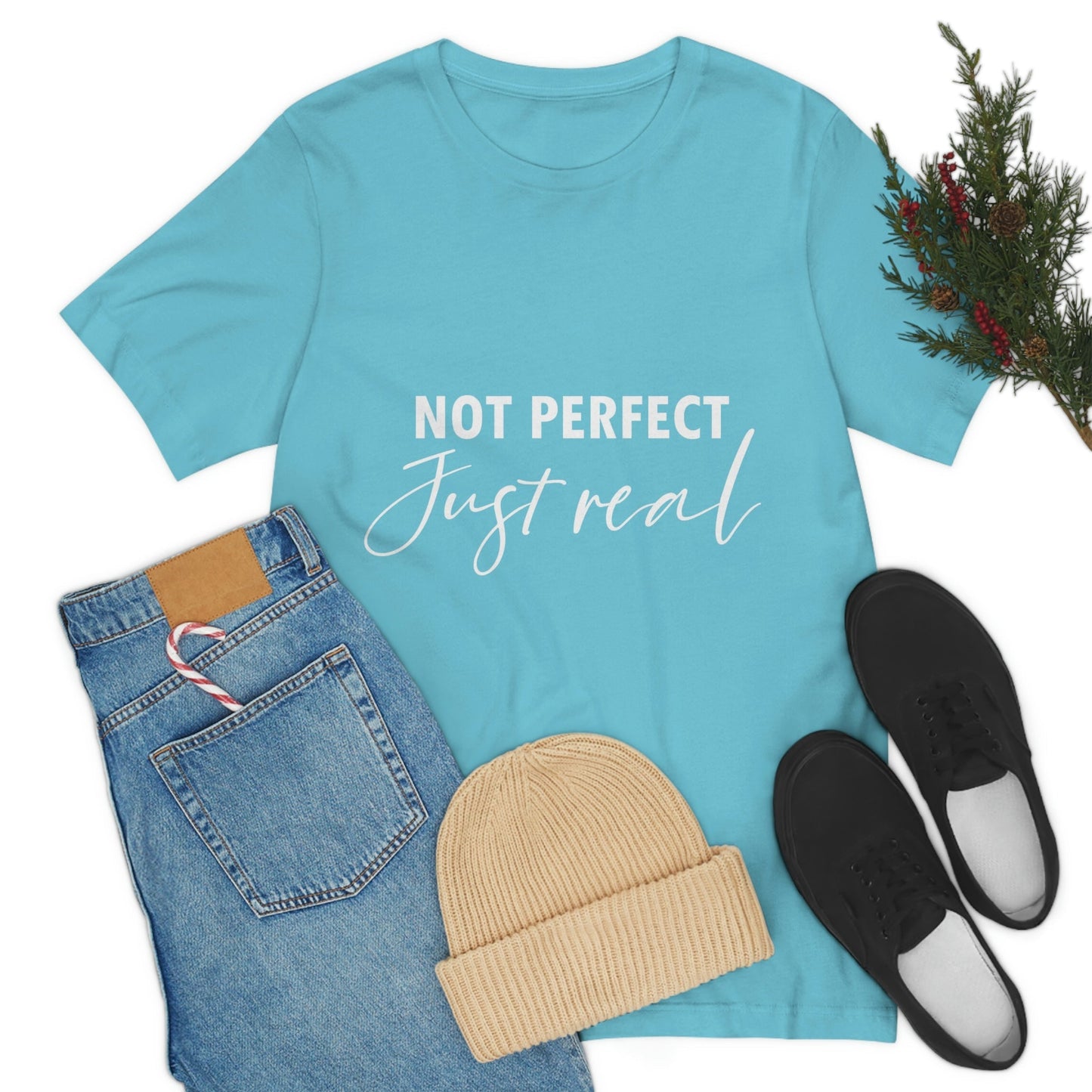 Not Perfect Just Real Empowering Quotes Unisex Jersey Short Sleeve T-Shirt Ichaku [Perfect Gifts Selection]