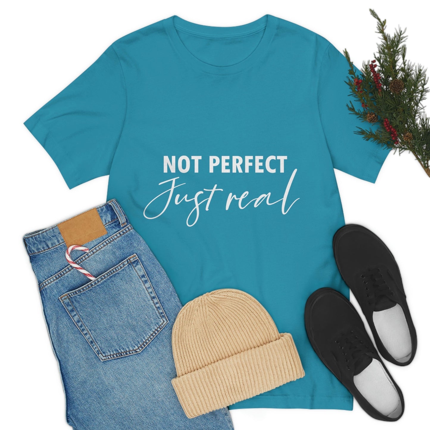 Not Perfect Just Real Empowering Quotes Unisex Jersey Short Sleeve T-Shirt Ichaku [Perfect Gifts Selection]