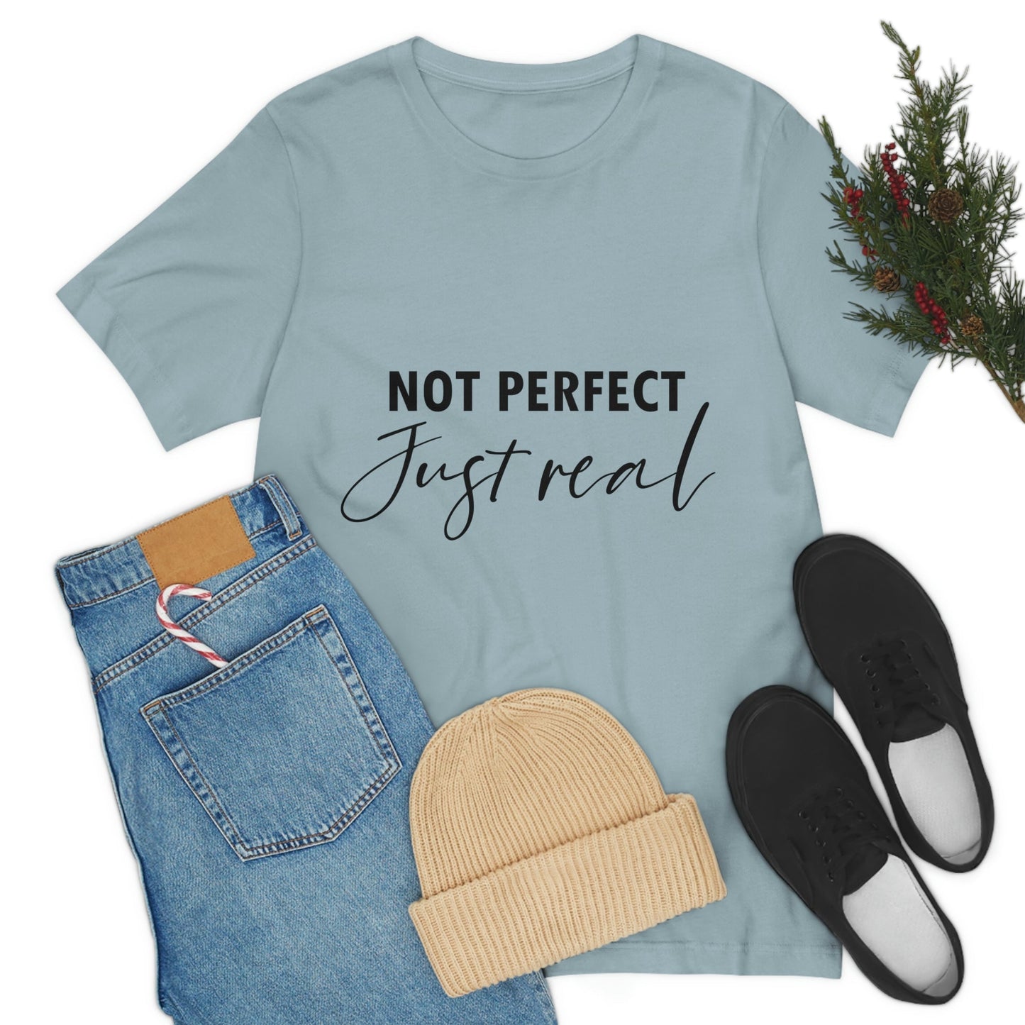 Not Perfect Just Real Empowering Quotes Unisex Jersey Short Sleeve T-Shirt Ichaku [Perfect Gifts Selection]