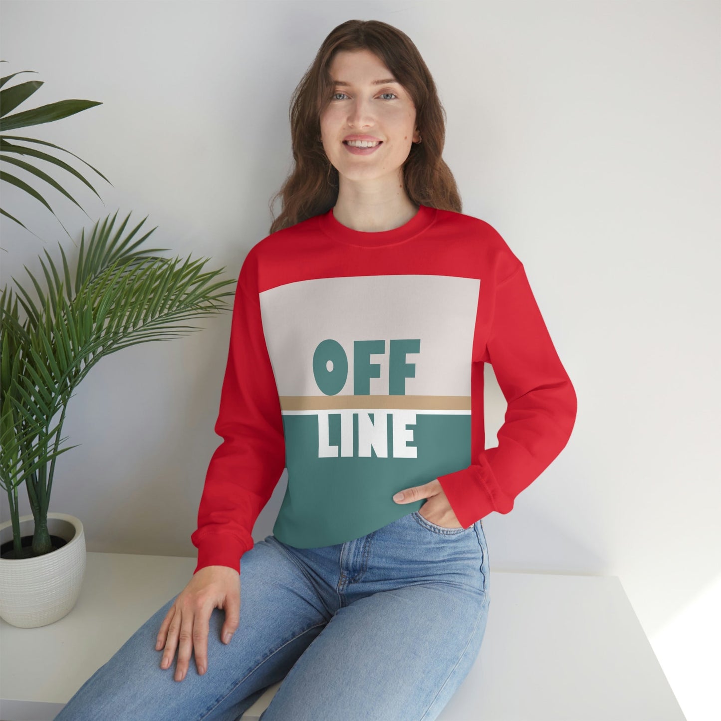 Offline Time to Relax Typography Minimal Art Unisex Heavy Blend™ Crewneck Sweatshirt Ichaku [Perfect Gifts Selection]