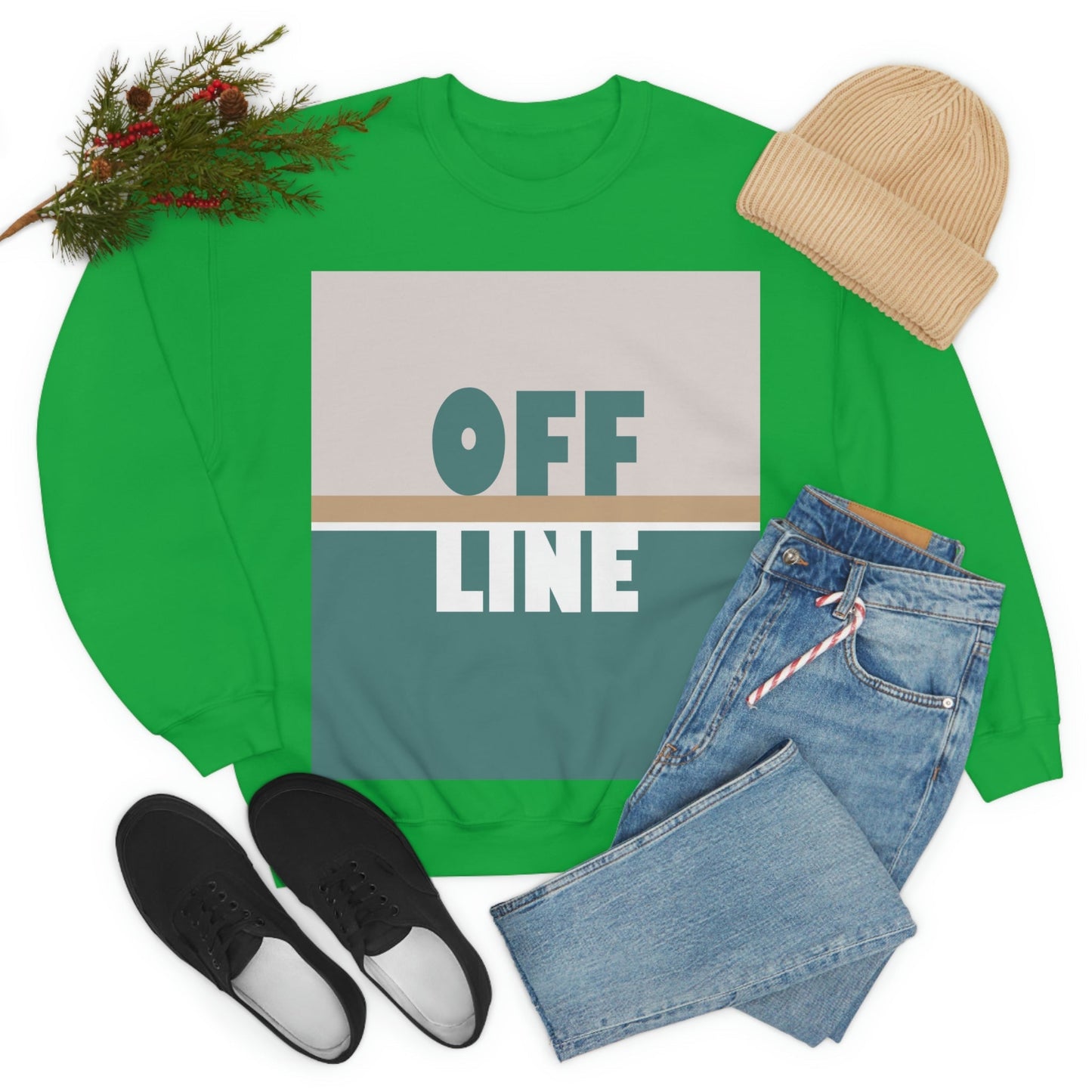 Offline Time to Relax Typography Minimal Art Unisex Heavy Blend™ Crewneck Sweatshirt Ichaku [Perfect Gifts Selection]