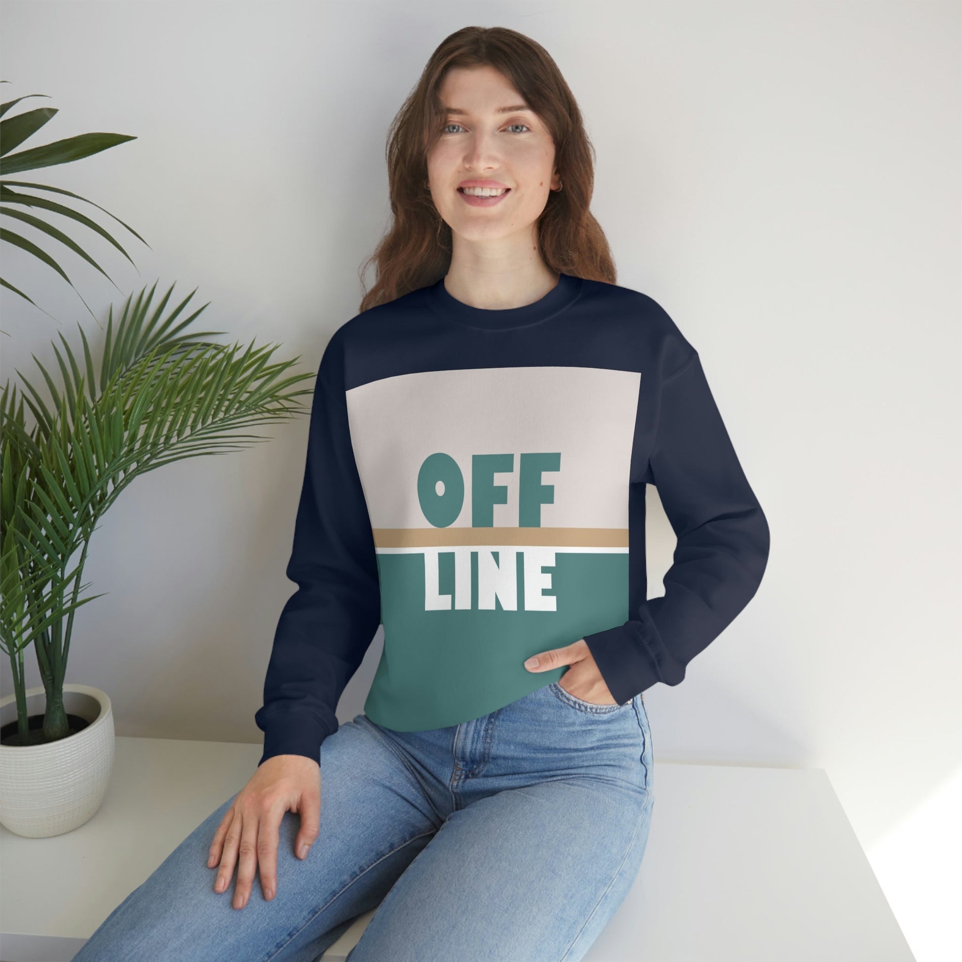 Offline Time to Relax Typography Minimal Art Unisex Heavy Blend™ Crewneck Sweatshirt Ichaku [Perfect Gifts Selection]