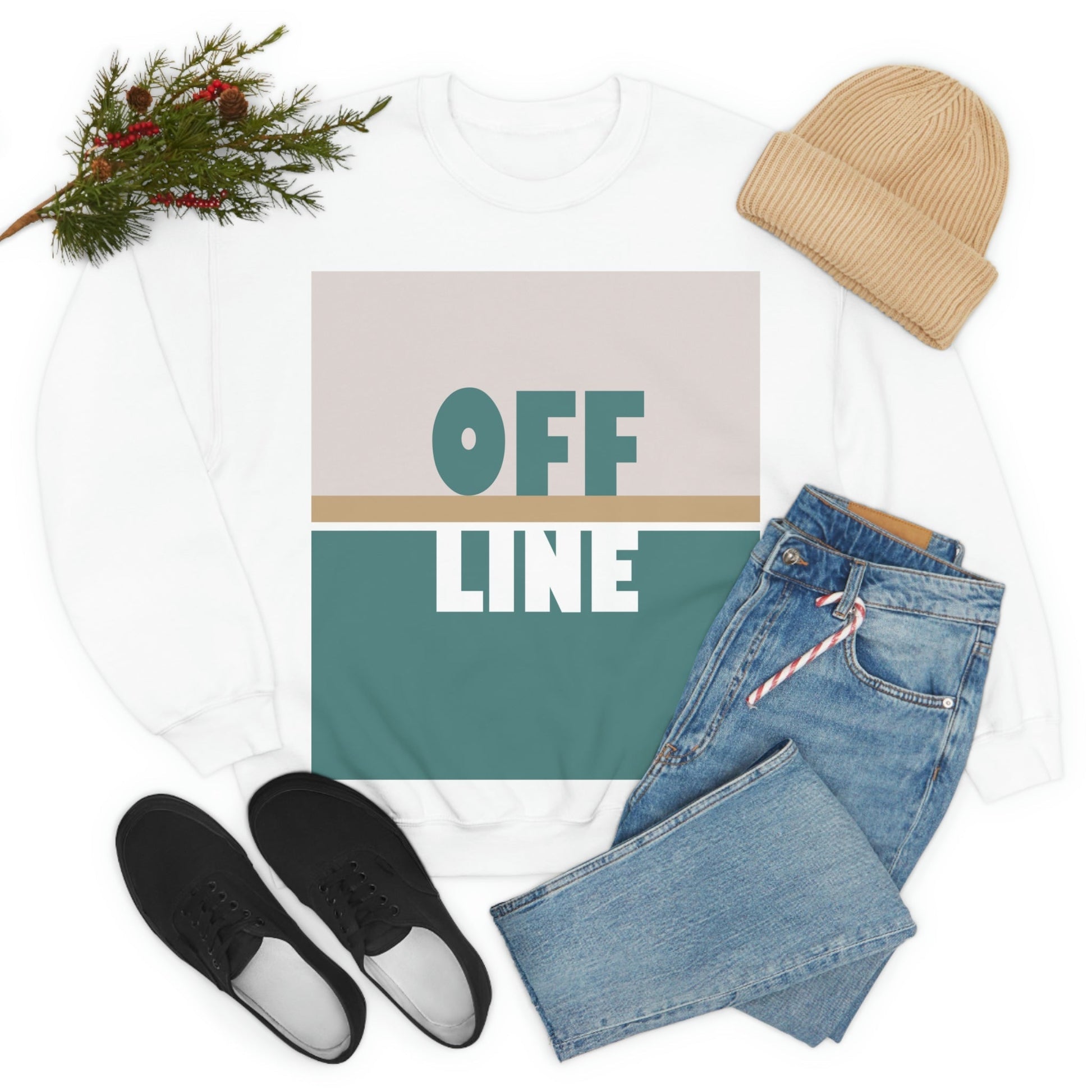 Offline Time to Relax Typography Minimal Art Unisex Heavy Blend™ Crewneck Sweatshirt Ichaku [Perfect Gifts Selection]