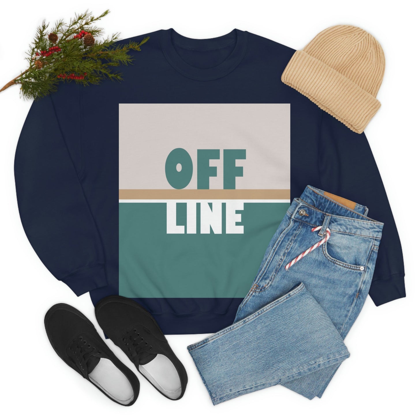 Offline Time to Relax Typography Minimal Art Unisex Heavy Blend™ Crewneck Sweatshirt Ichaku [Perfect Gifts Selection]