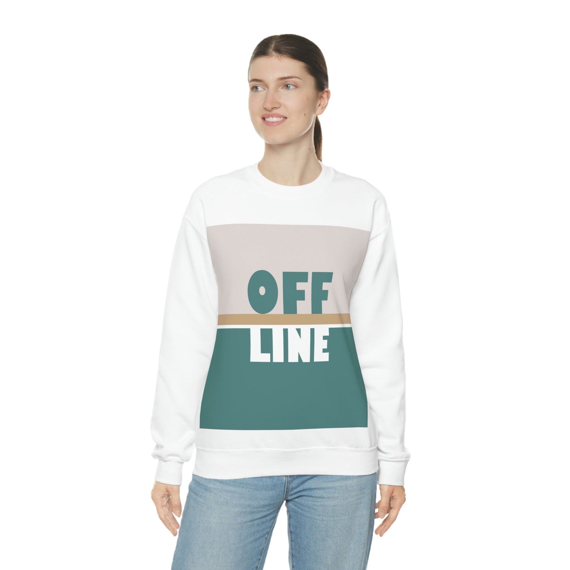 Offline Time to Relax Typography Minimal Art Unisex Heavy Blend™ Crewneck Sweatshirt Ichaku [Perfect Gifts Selection]