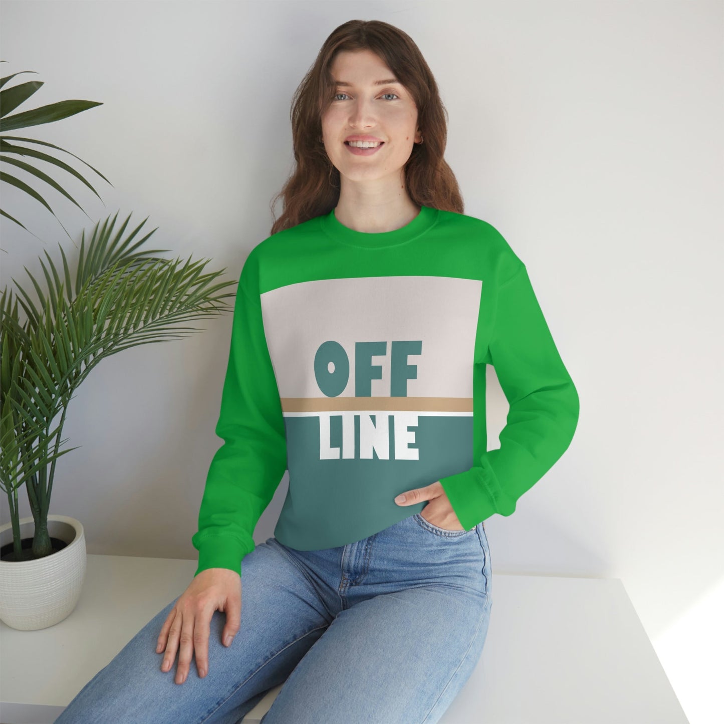 Offline Time to Relax Typography Minimal Art Unisex Heavy Blend™ Crewneck Sweatshirt Ichaku [Perfect Gifts Selection]