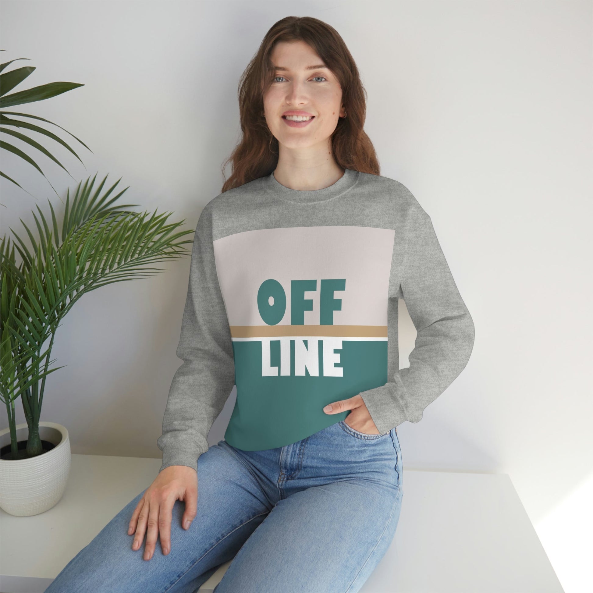 Offline Time to Relax Typography Minimal Art Unisex Heavy Blend™ Crewneck Sweatshirt Ichaku [Perfect Gifts Selection]