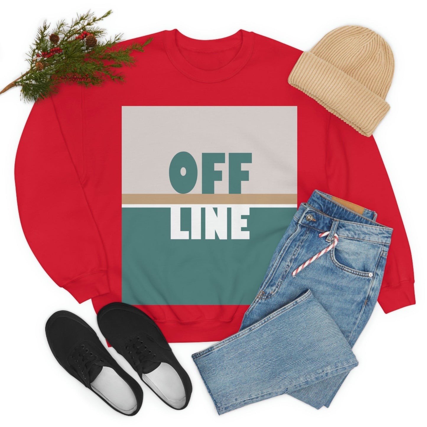 Offline Time to Relax Typography Minimal Art Unisex Heavy Blend™ Crewneck Sweatshirt Ichaku [Perfect Gifts Selection]