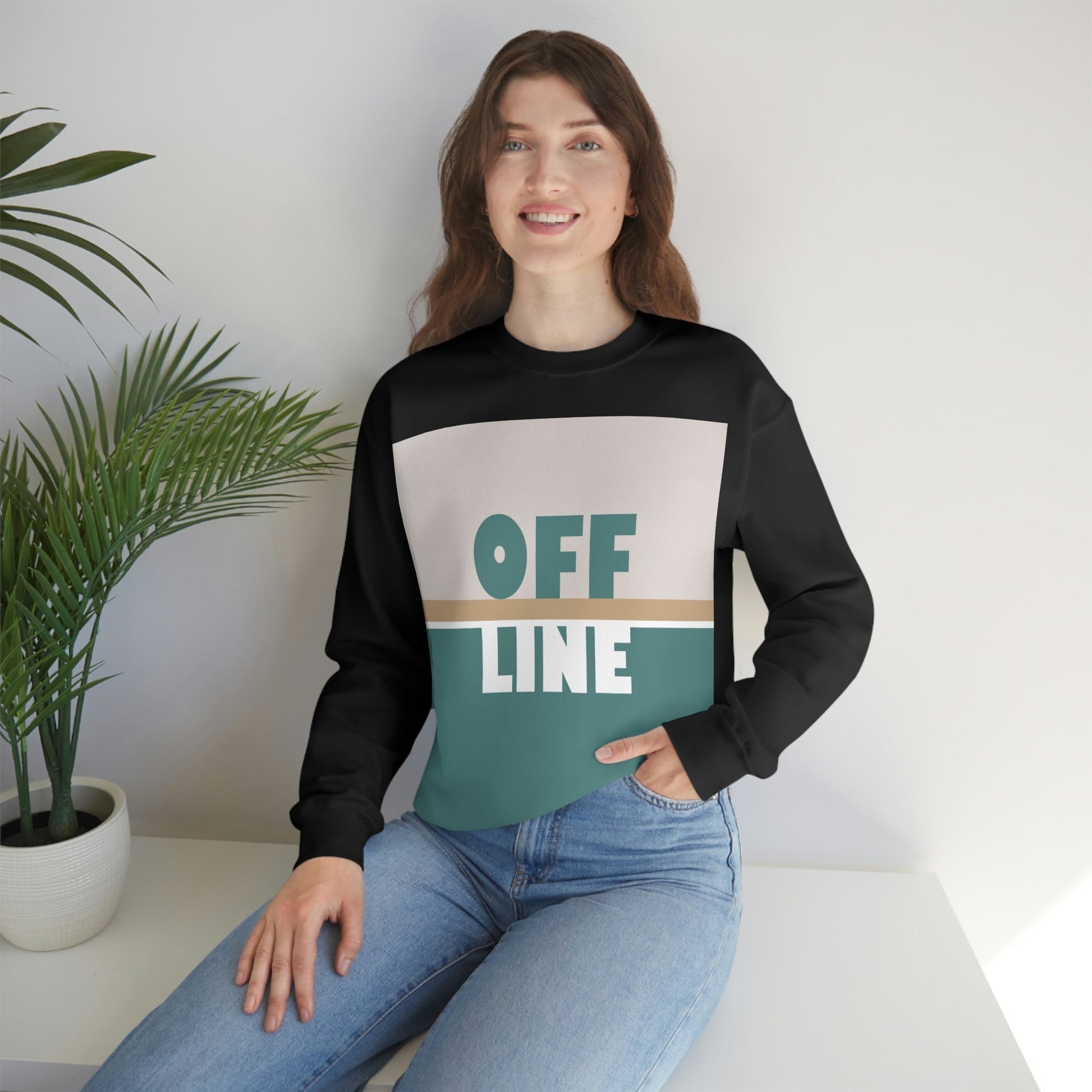 Offline Time to Relax Typography Minimal Art Unisex Heavy Blend™ Crewneck Sweatshirt Ichaku [Perfect Gifts Selection]