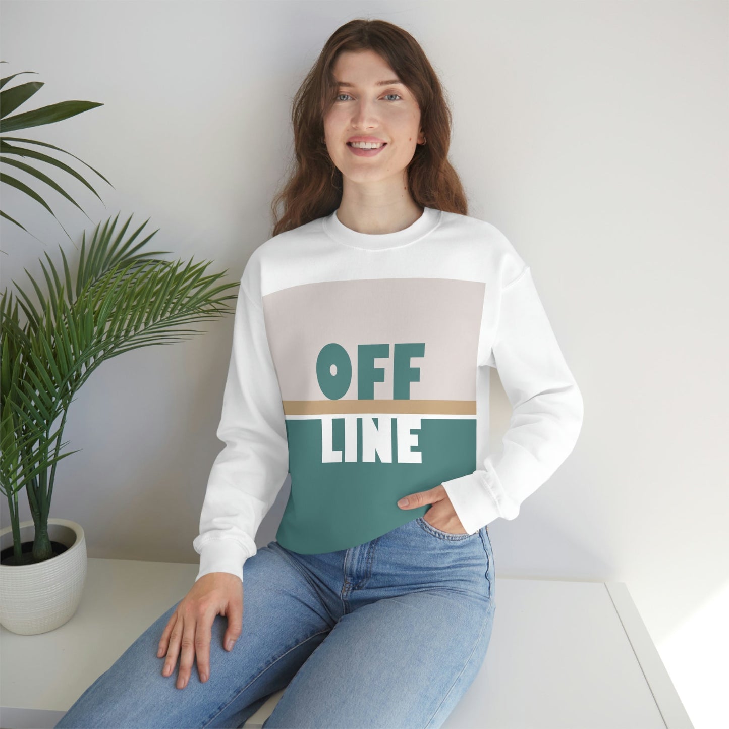 Offline Time to Relax Typography Minimal Art Unisex Heavy Blend™ Crewneck Sweatshirt Ichaku [Perfect Gifts Selection]