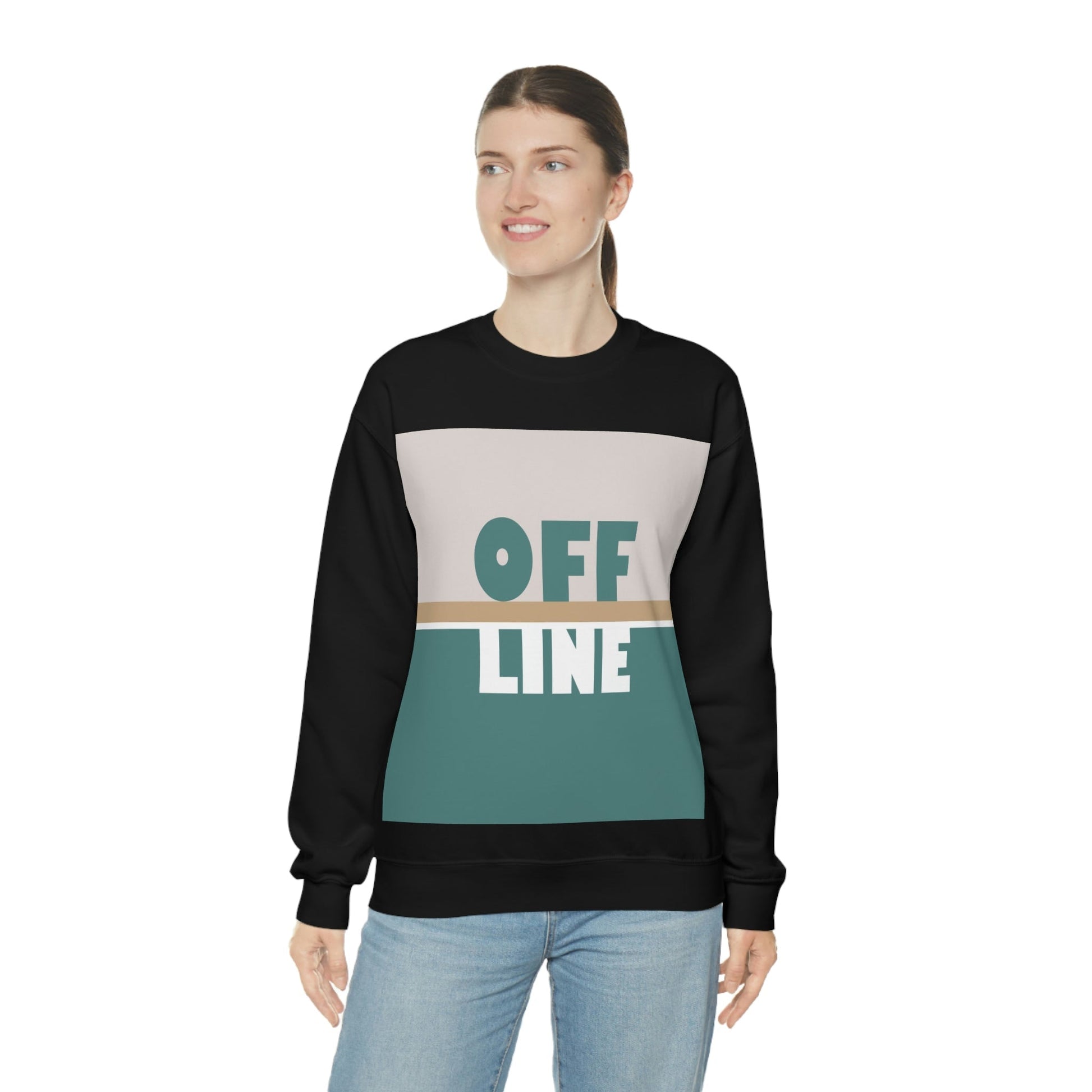 Offline Time to Relax Typography Minimal Art Unisex Heavy Blend™ Crewneck Sweatshirt Ichaku [Perfect Gifts Selection]